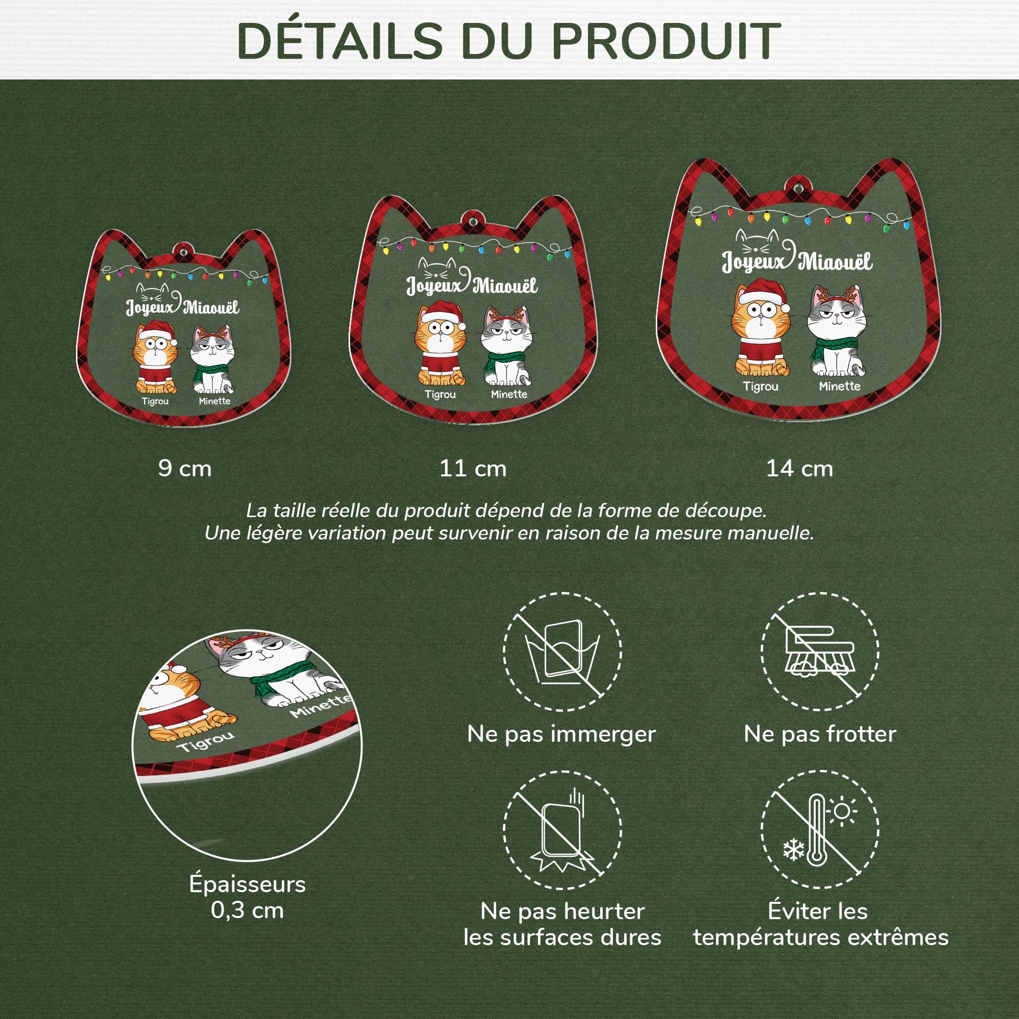 Ornement Noël Acrylique Personnalisé - Joyeux Miaouël - Image 3