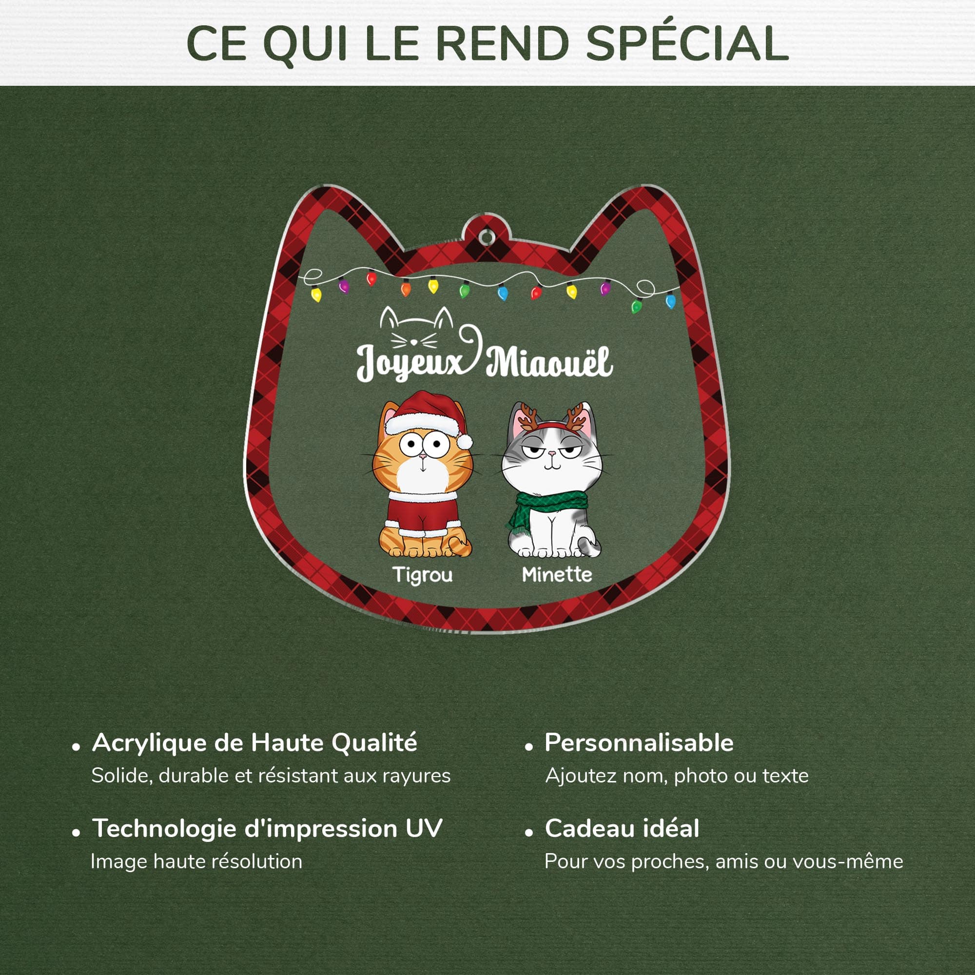 Ornement Noël Acrylique Personnalisé - Joyeux Miaouël - Image 4