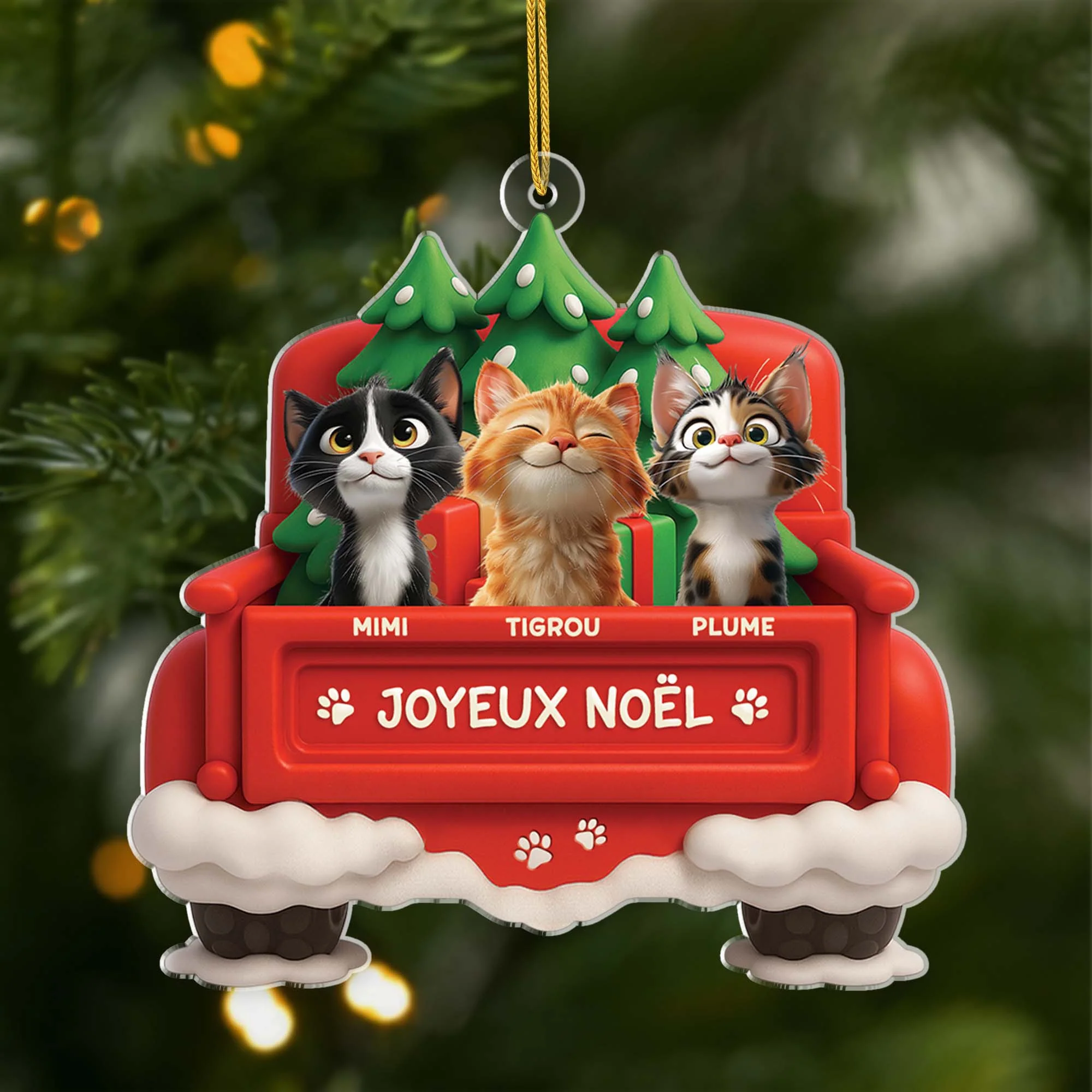 Ornement Noël Acrylique Personnalisé - Joyeux Noël Avec Chat