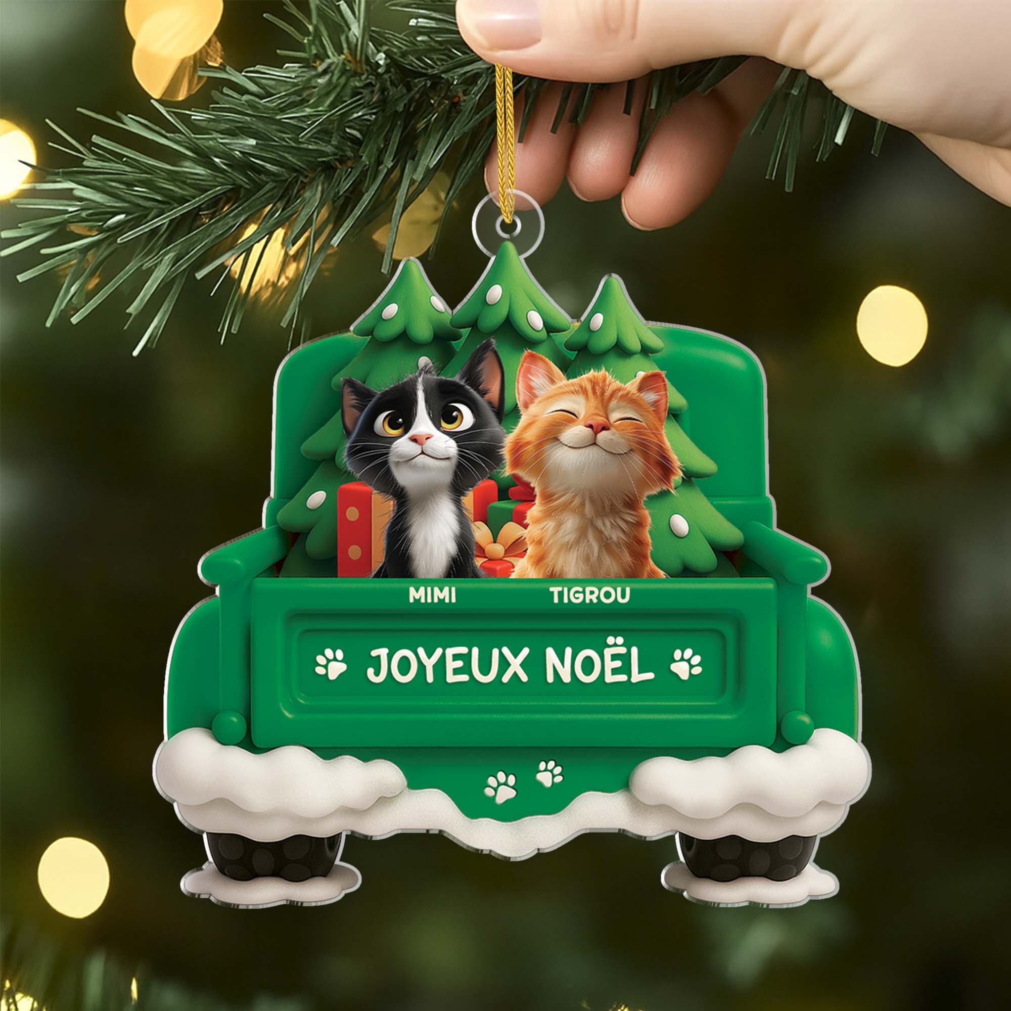 Ornement Noël Acrylique Personnalisé - Joyeux Noël Avec Chat - Image 2