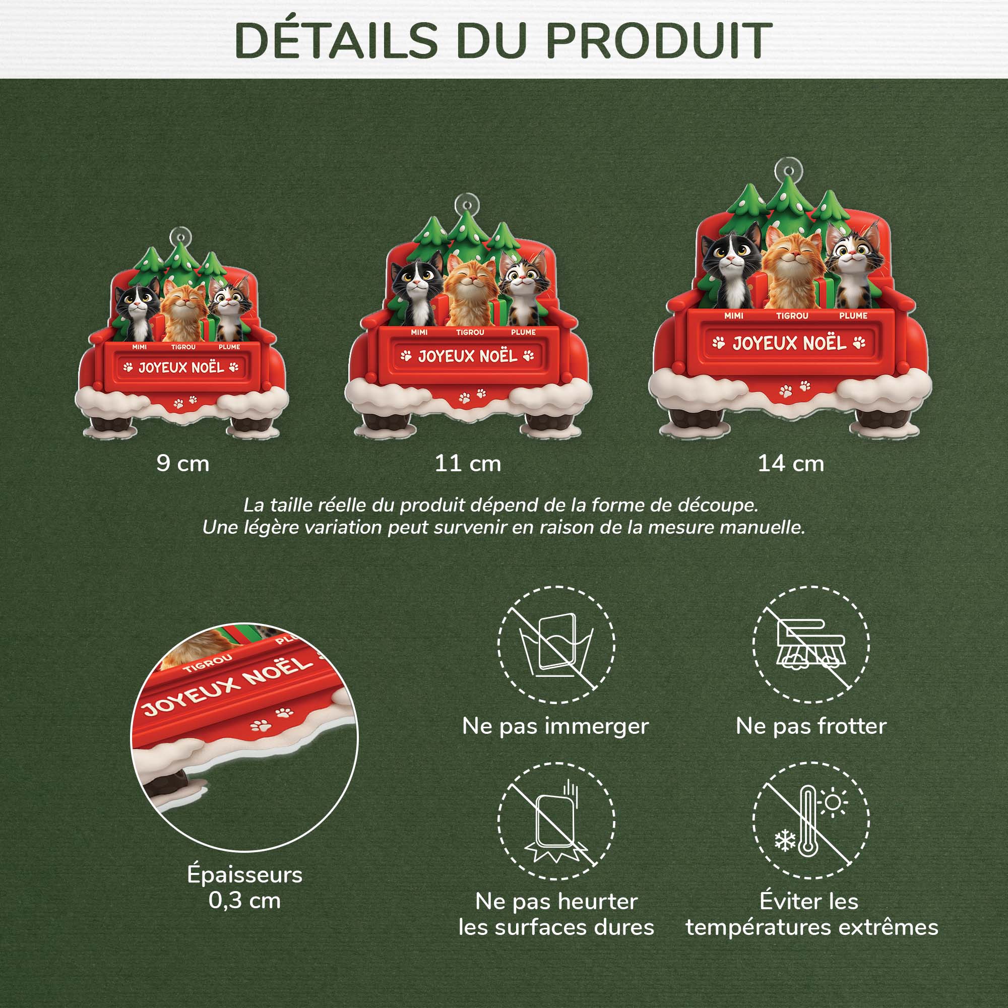 Ornement Noël Acrylique Personnalisé - Joyeux Noël Avec Chat - Image 3