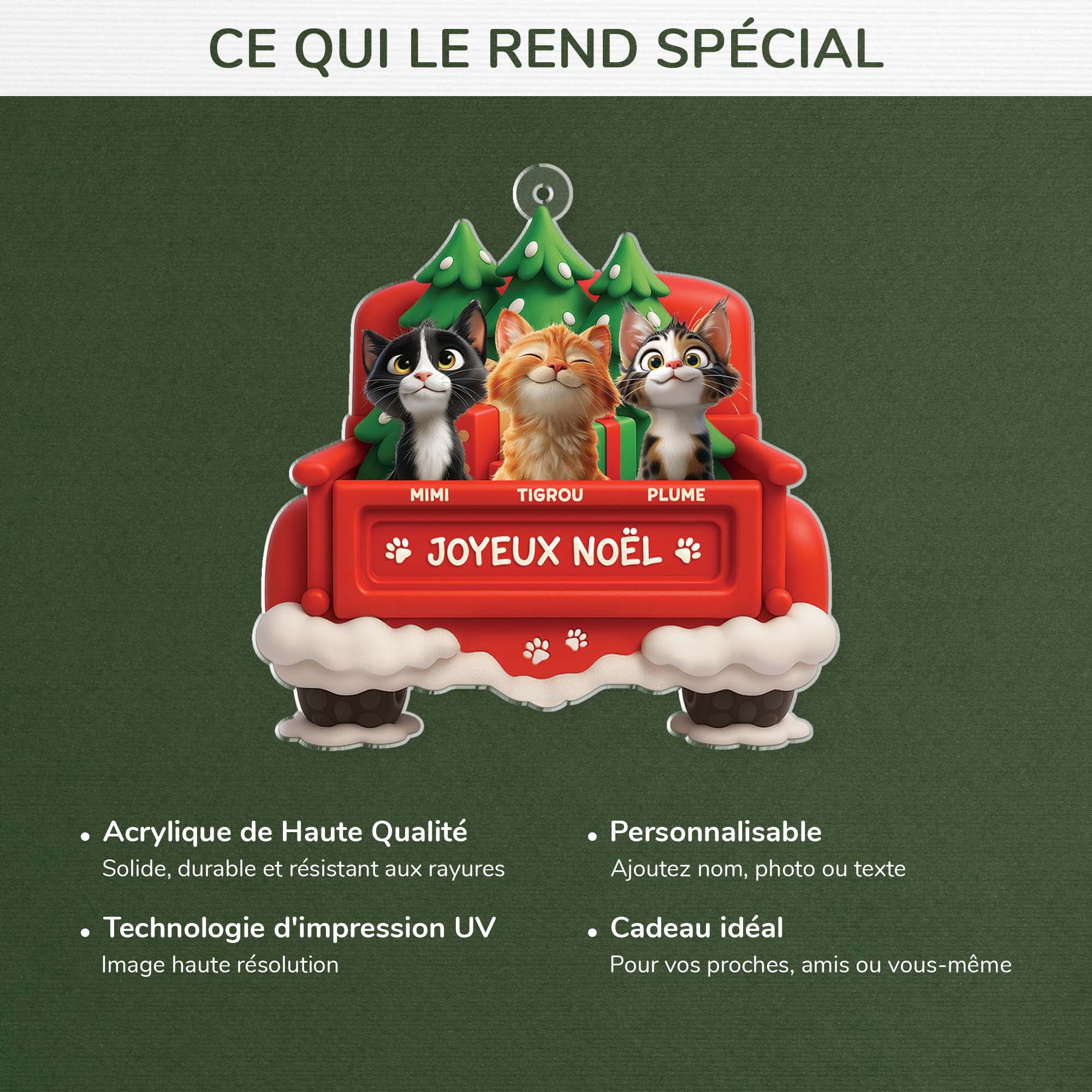 Ornement Noël Acrylique Personnalisé - Joyeux Noël Avec Chat - Image 4
