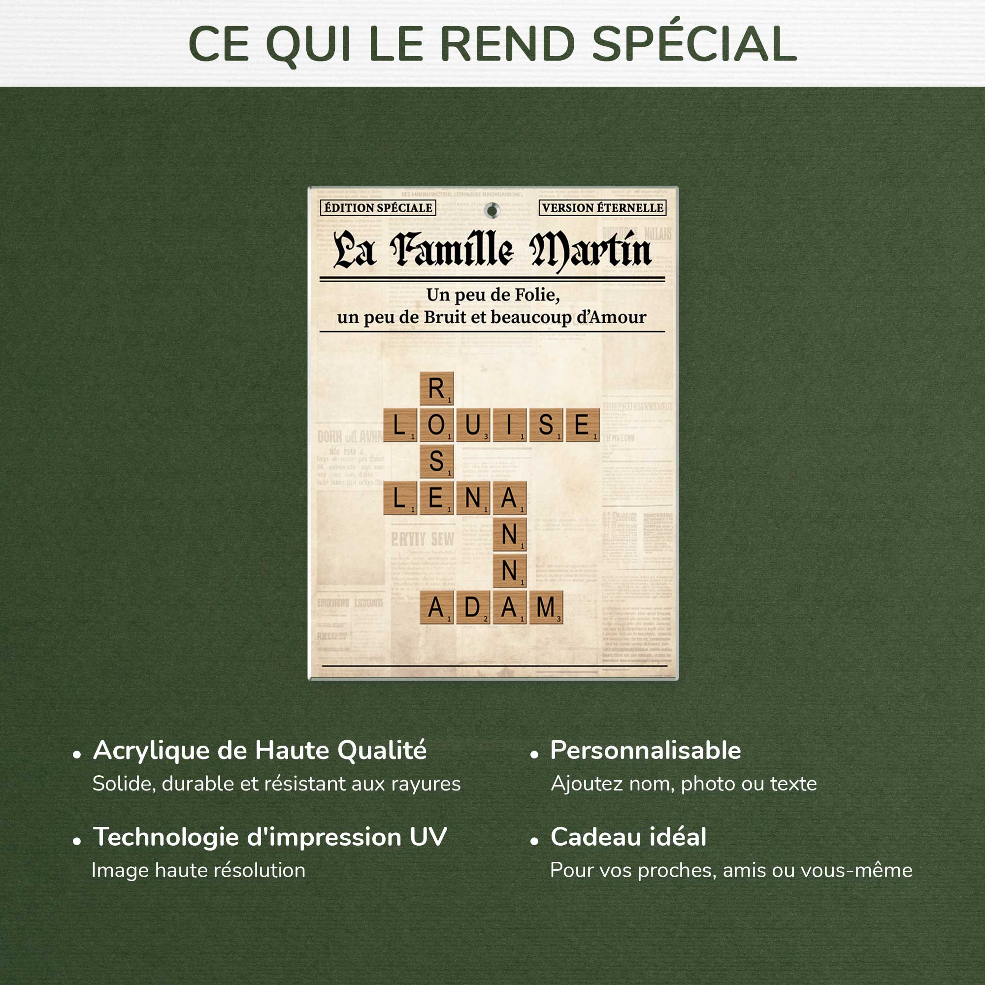 Ornement Noël Acrylique Personnalisé - Le Journal De La Famille Avec Mots-Croisés - Image 4