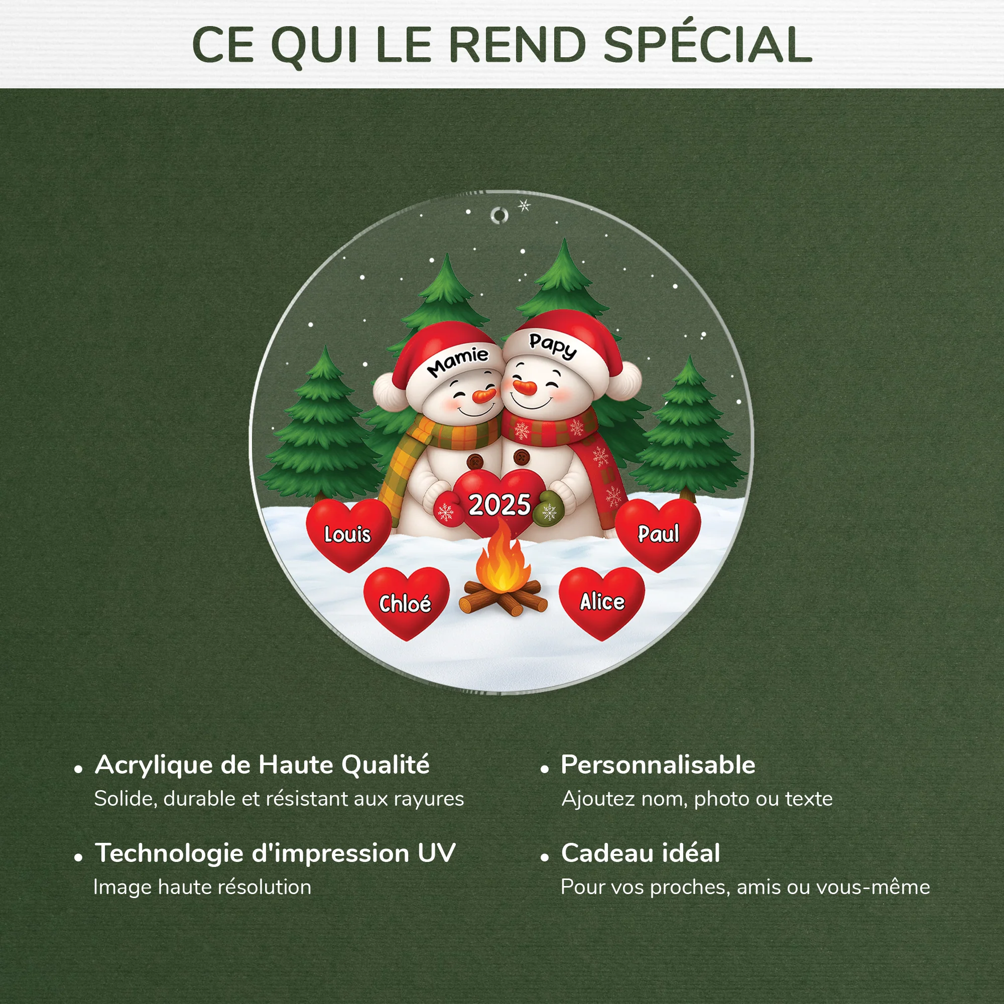 Ornement Noël Acrylique Personnalisé - Mamie Papy Bonhomme De Neige - Image 4