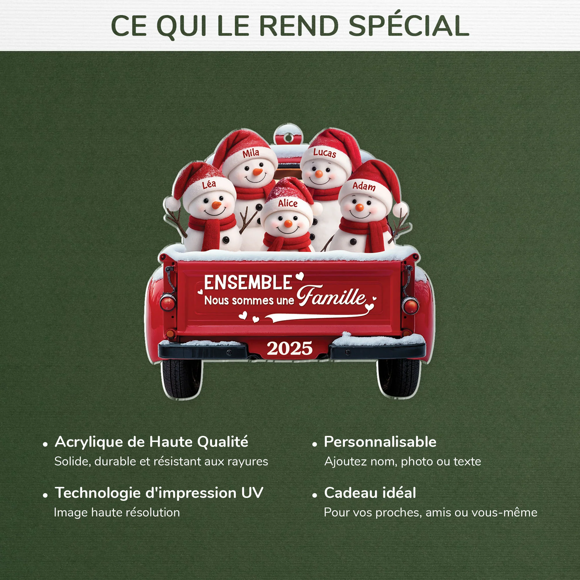 Ornement Noël Acrylique Personnalisé - Nous Formons Une Famille Bonhomme De Neige - Image 4