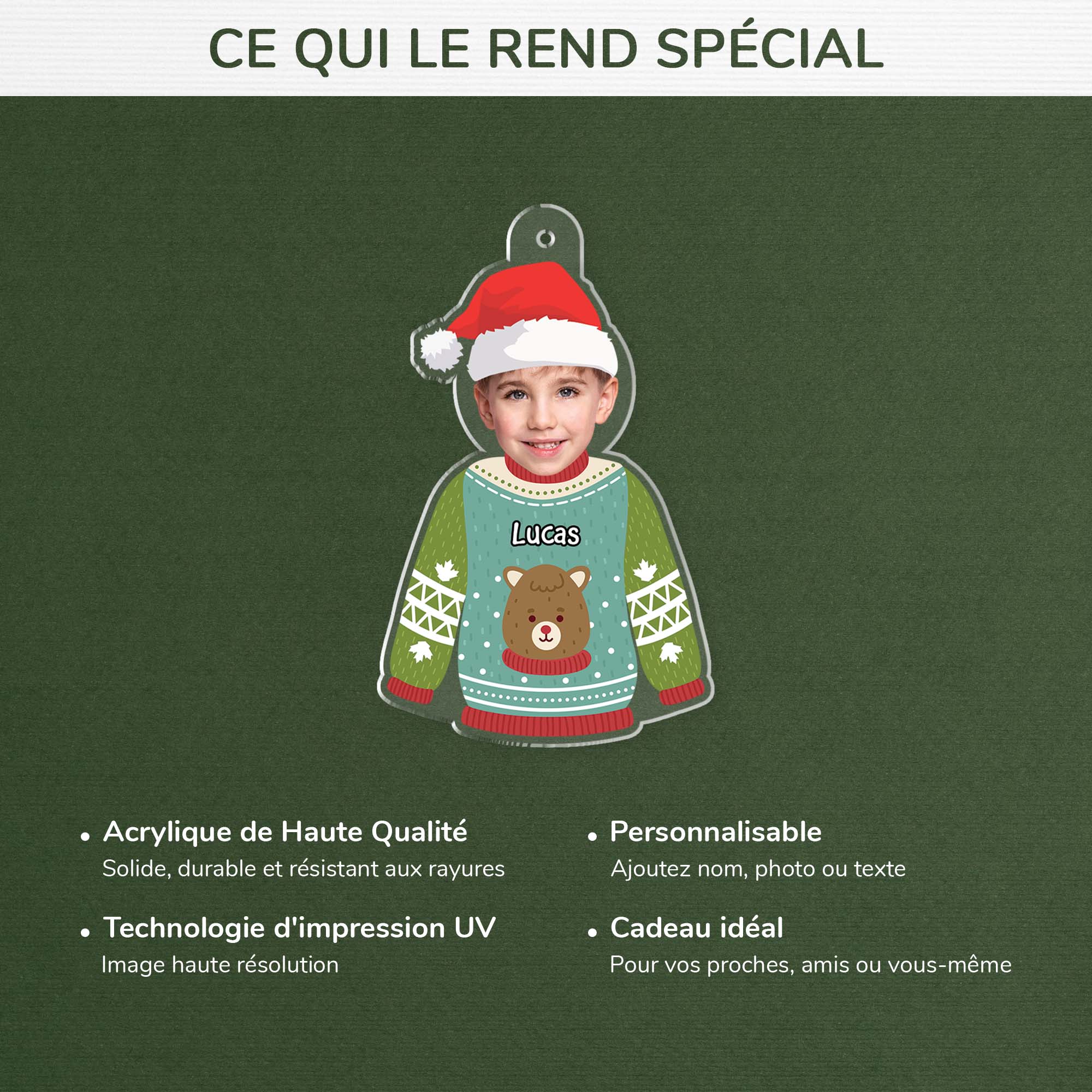 Ornement Noël Acrylique Personnalisé Pour Elle/Lui - Pull Drôle Avec Photo Enfant - Image 4
