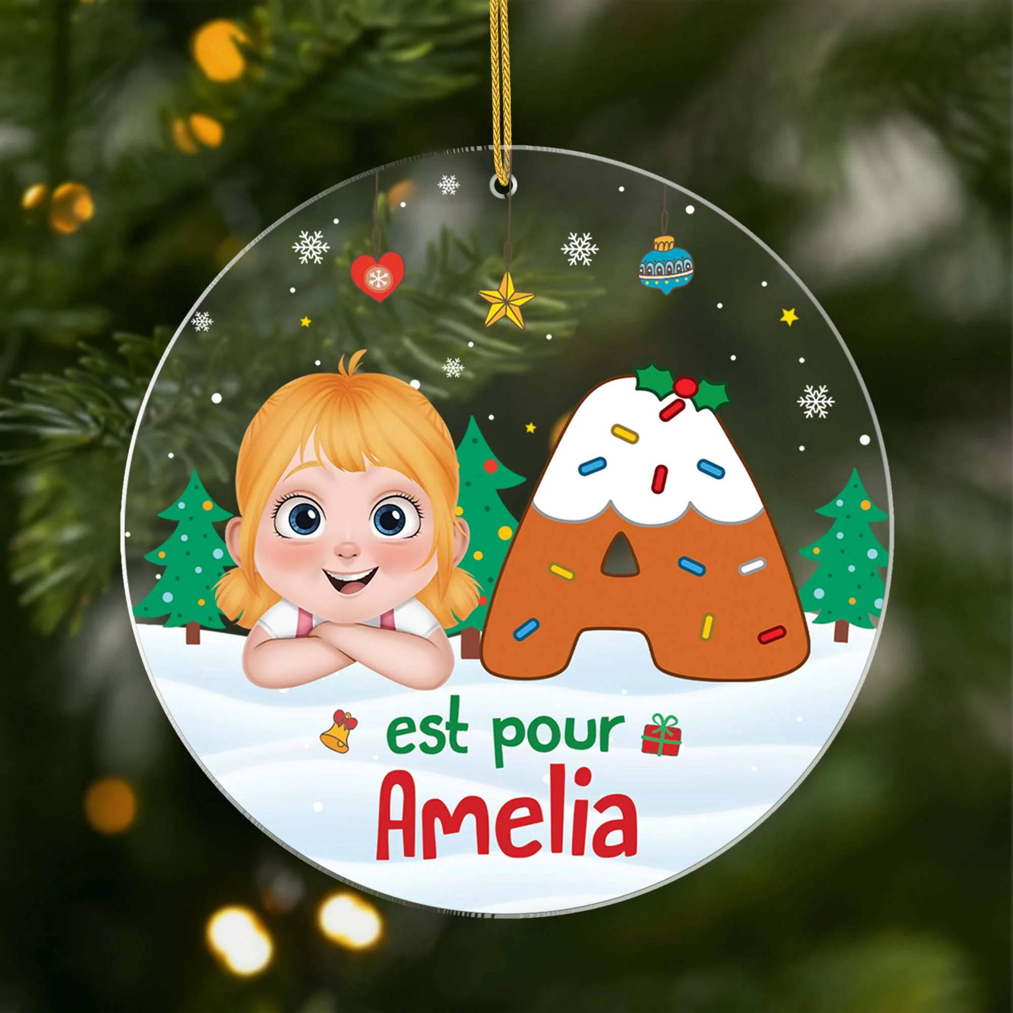 Ornement Noël Acrylique Personnalisé Pour Enfant - A Est Pour Alice