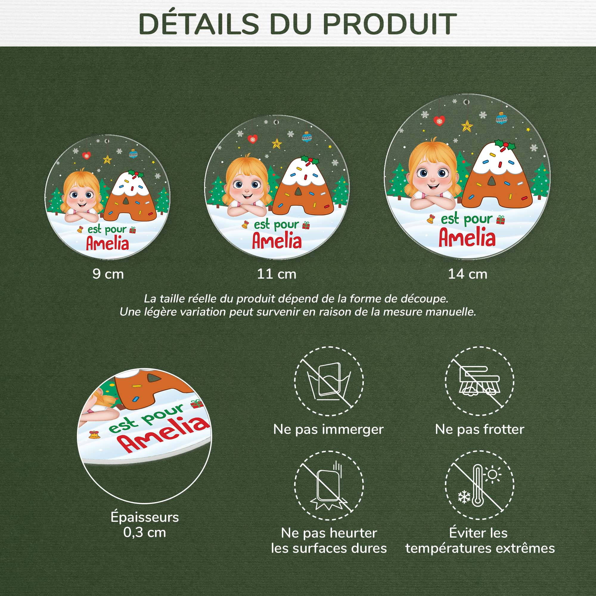 Ornement Noël Acrylique Personnalisé Pour Enfant - A Est Pour Alice - Image 3