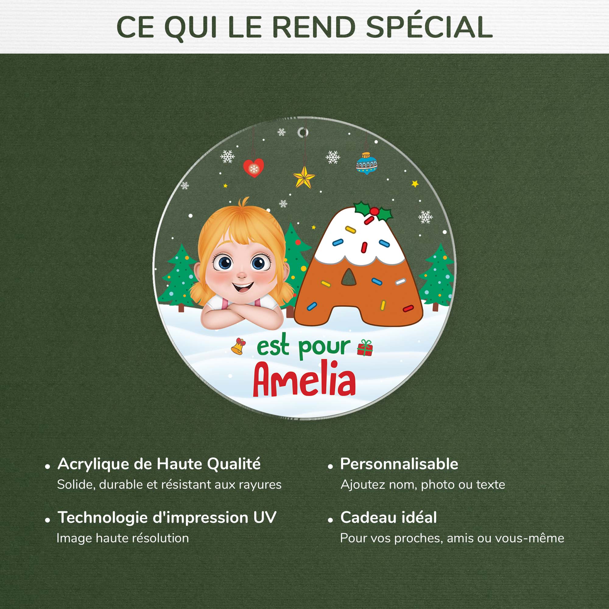 Ornement Noël Acrylique Personnalisé Pour Enfant - A Est Pour Alice - Image 4