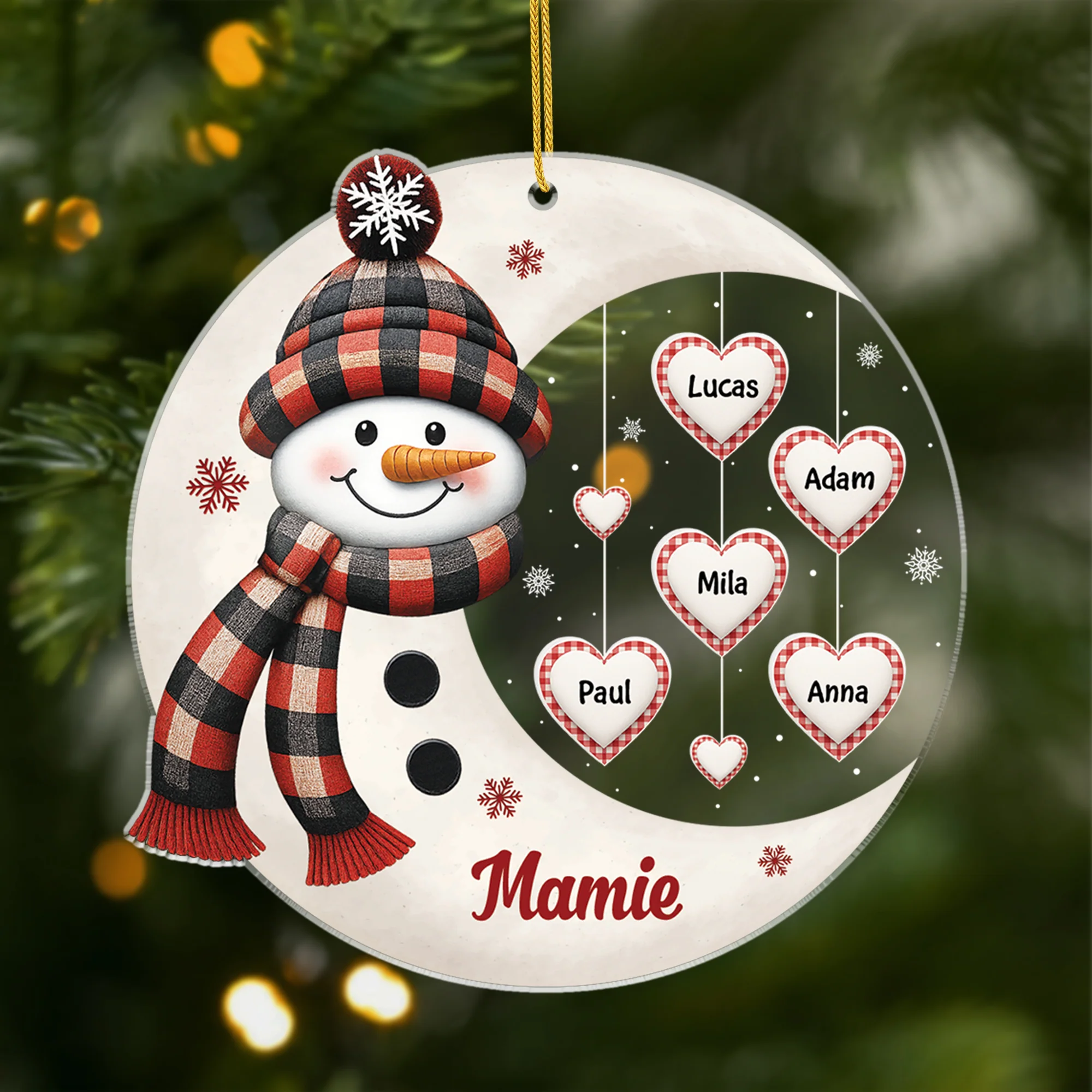 Ornement Noël Acrylique Personnalisé Pour Mamie - Bonhomme De Neige Et La Lune