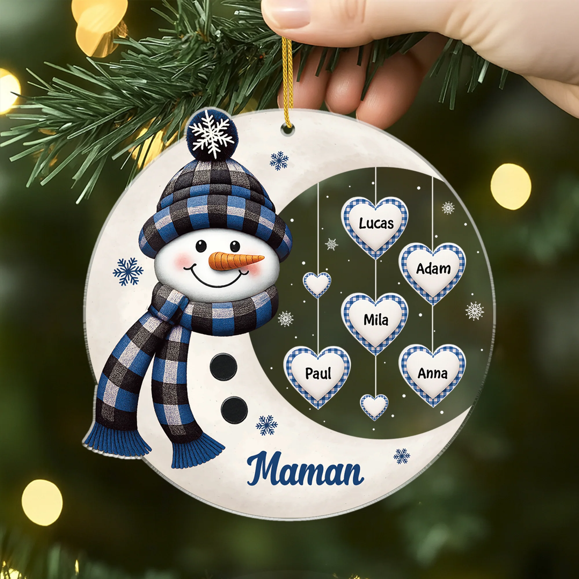 Ornement Noël Acrylique Personnalisé Pour Mamie - Bonhomme De Neige Et La Lune - Image 2