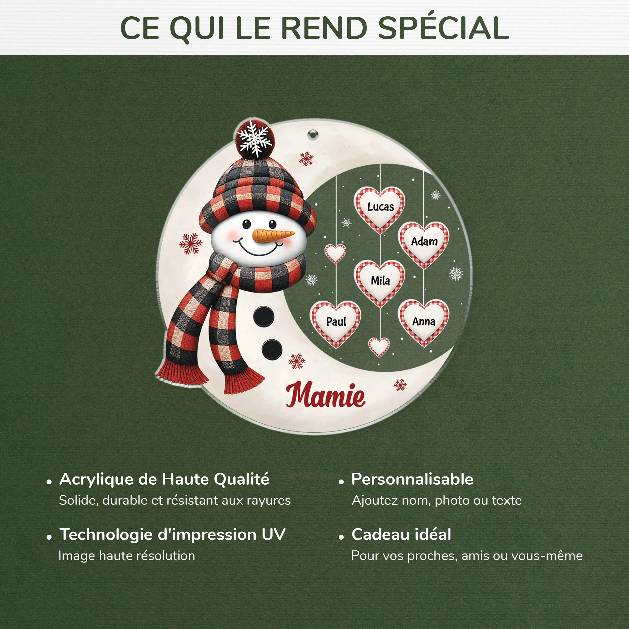 Ornement Noël Acrylique Personnalisé Pour Mamie - Bonhomme De Neige Et La Lune - Image 4