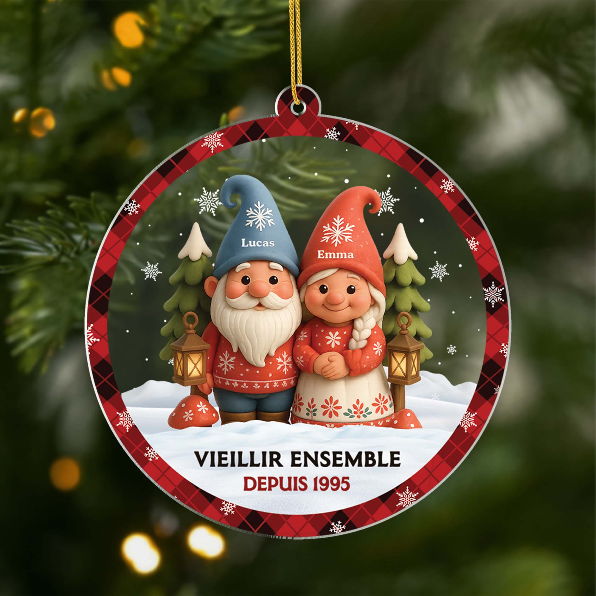 Ornement Noël Acrylique Personnalisé - Vieillir Ensemble Gnome Couple