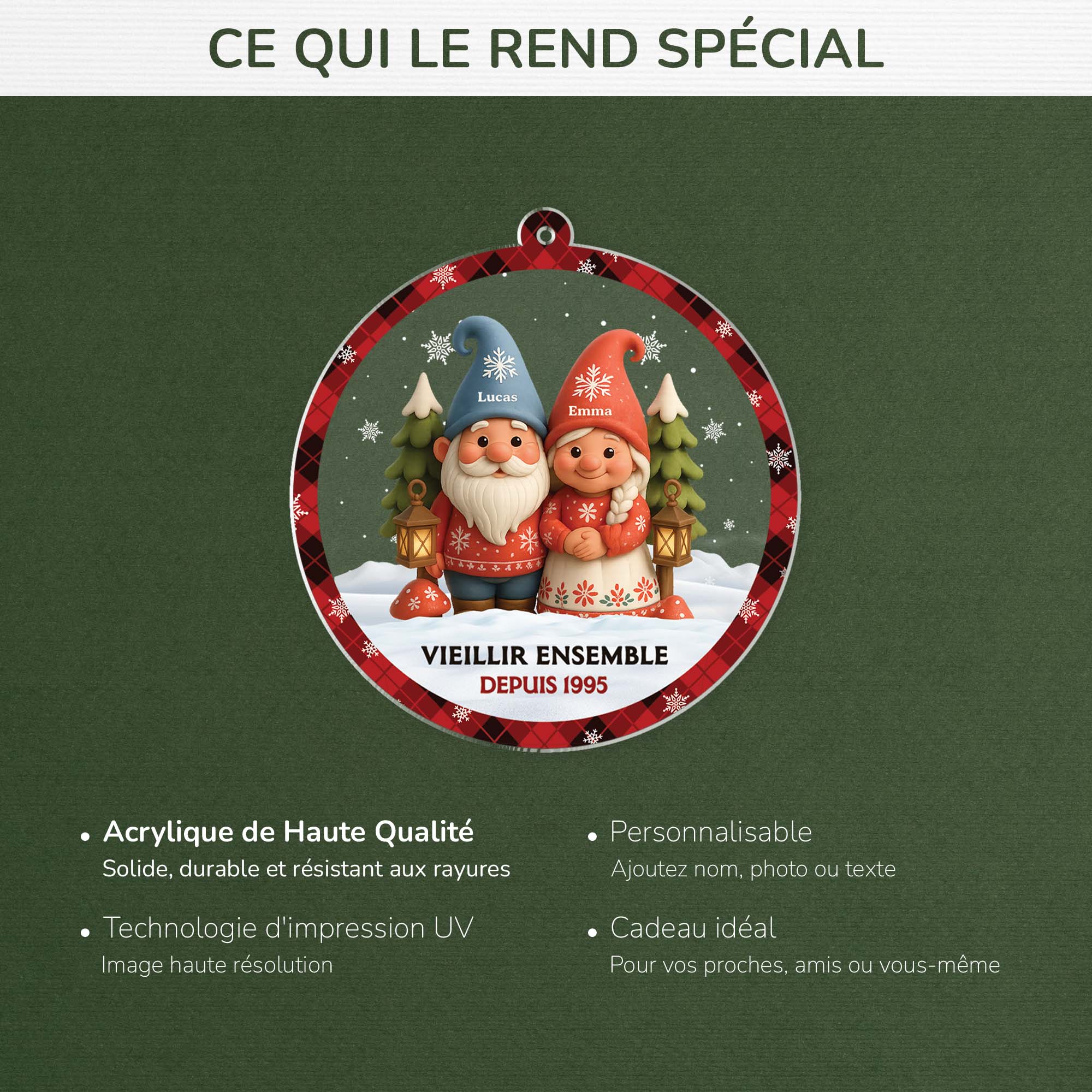 Ornement Noël Acrylique Personnalisé - Vieillir Ensemble Gnome Couple - Image 4
