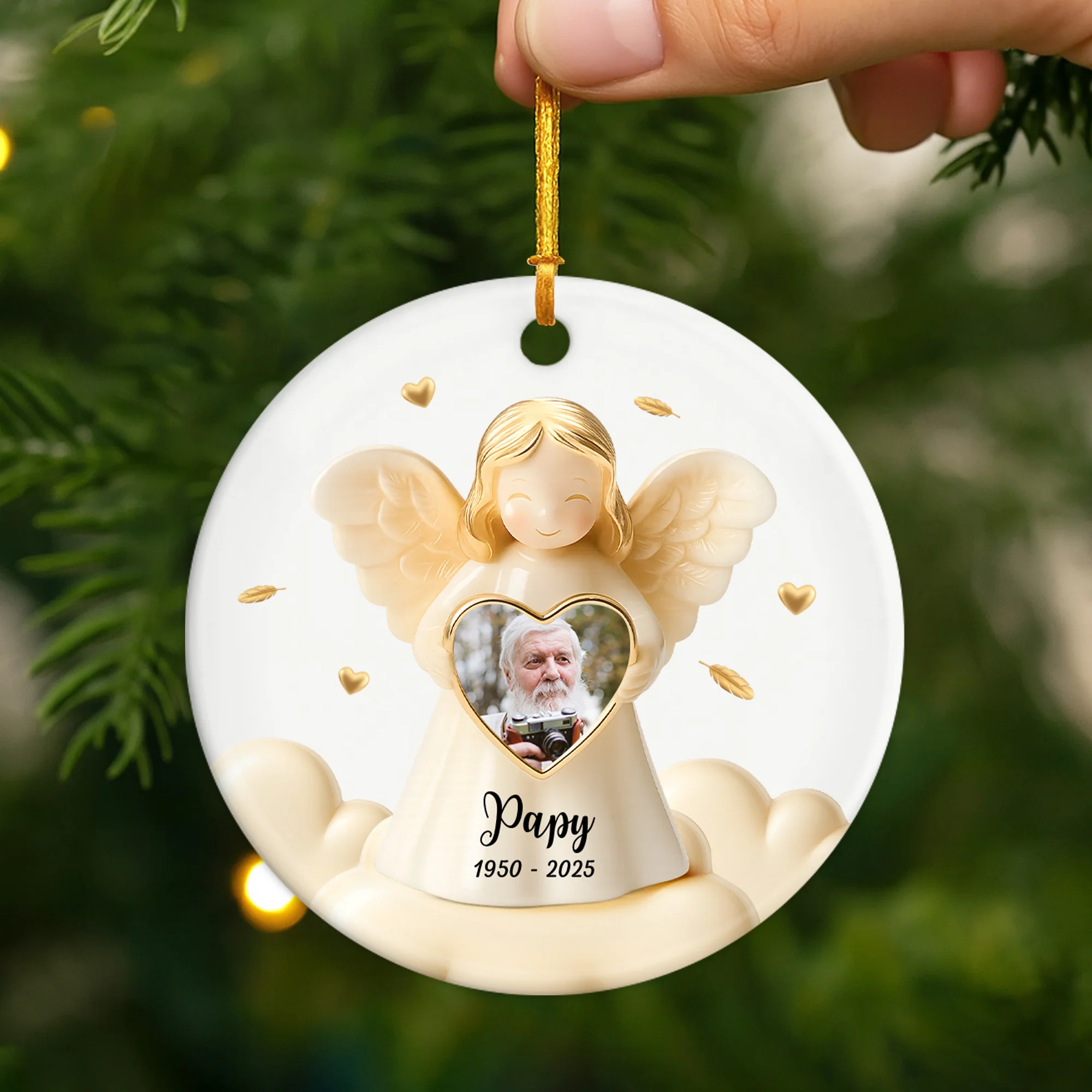 Ornement Noël Céramique Maman Commémoratif Personnalisé Avec Photo - Ange Avec Coeur - Image 2