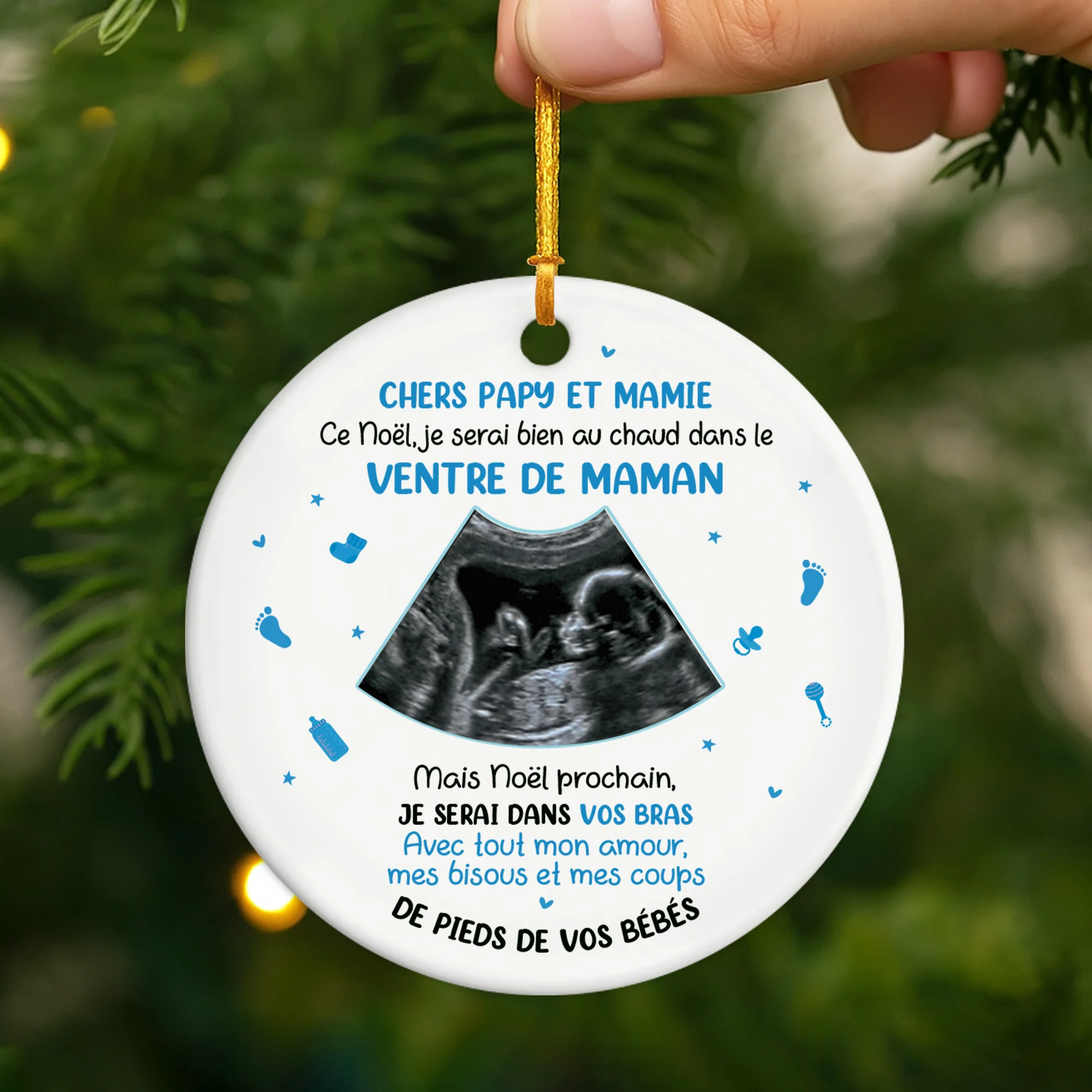 Ornement Noël Céramique Personnalisé Avec Photo d’Échographie - Chers Papa Et Maman - Image 2