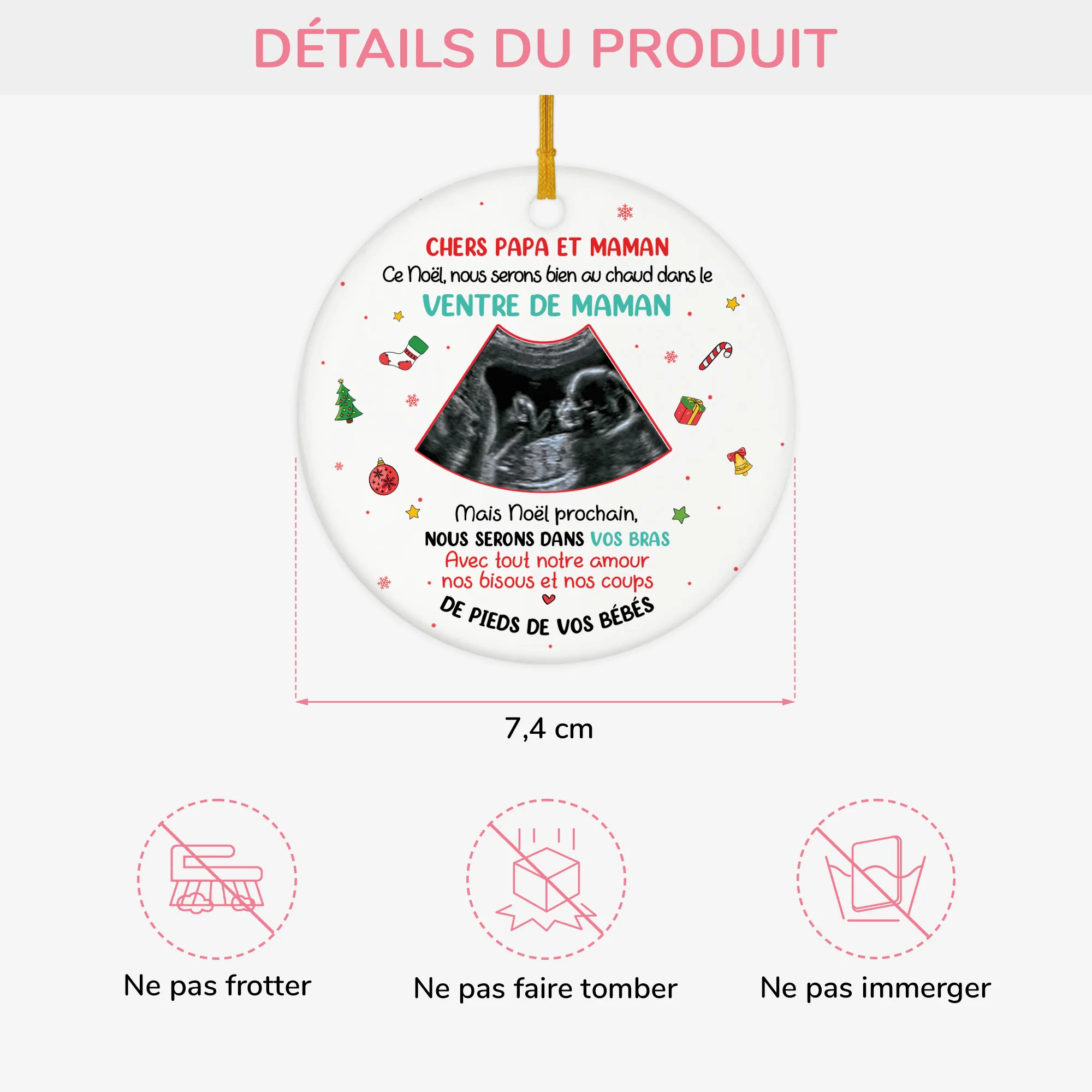 Ornement Noël Céramique Personnalisé Avec Photo d’Échographie - Chers Papa Et Maman - Image 3