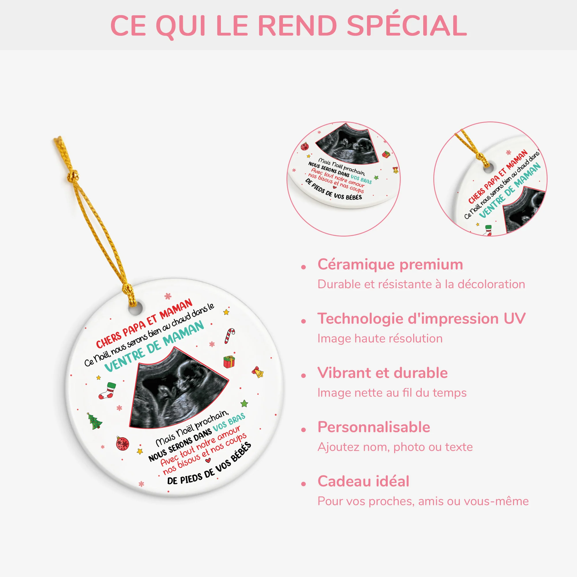 Ornement Noël Céramique Personnalisé Avec Photo d’Échographie - Chers Papa Et Maman - Image 4