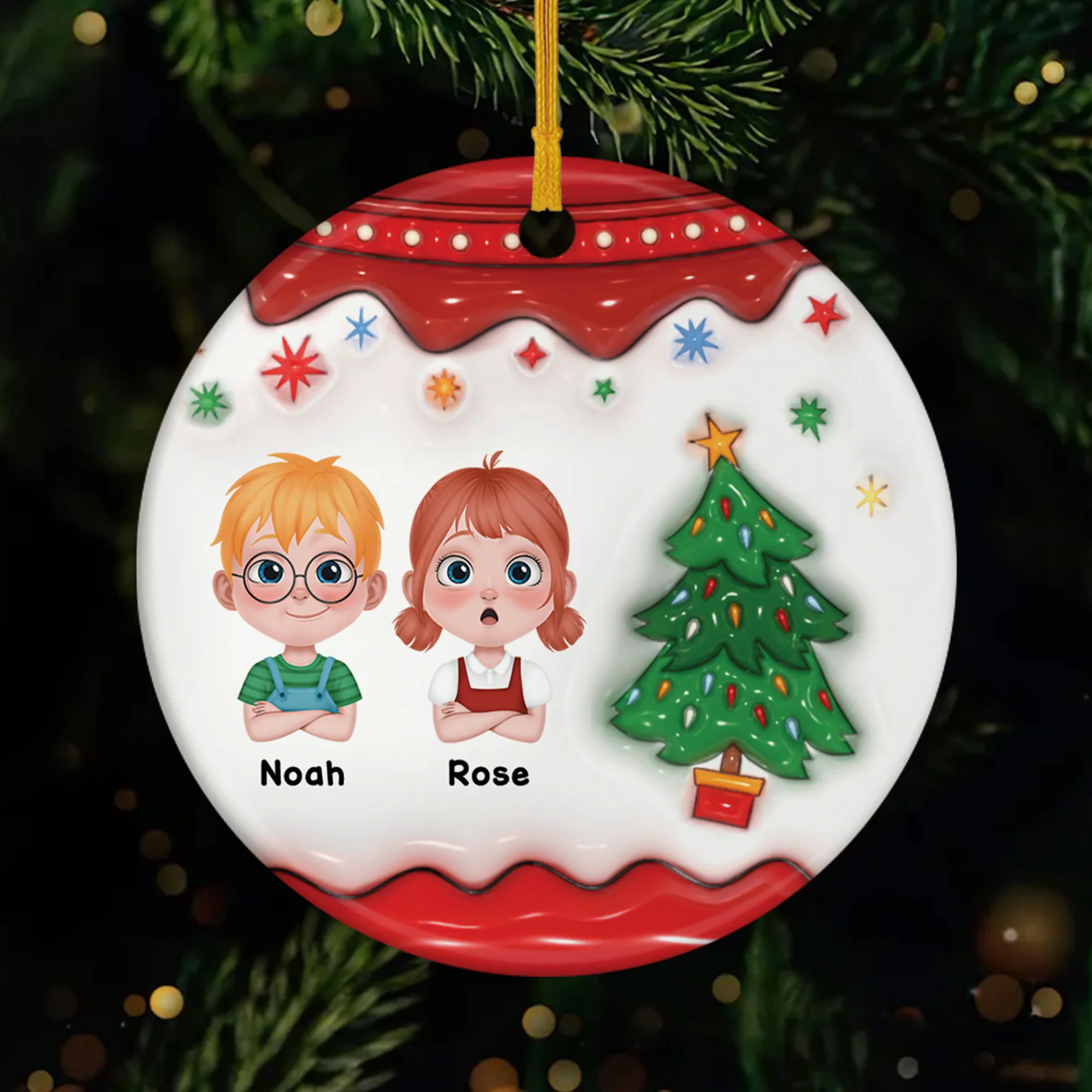 [Effet d'Impression 3D] Ornement Céramique Personnalisé Avec Photo - Mon Enfant Avec Le Sapin Noël