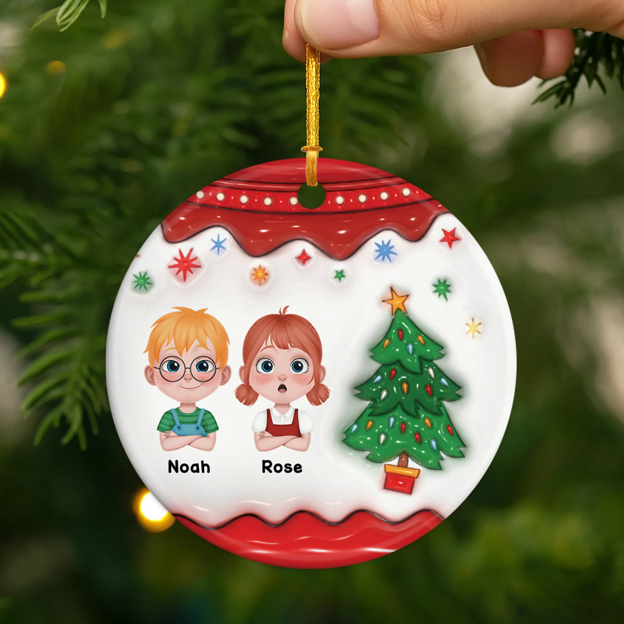 [Effet d'Impression 3D] Ornement Céramique Personnalisé Avec Photo - Mon Enfant Avec Le Sapin Noël - Image 2