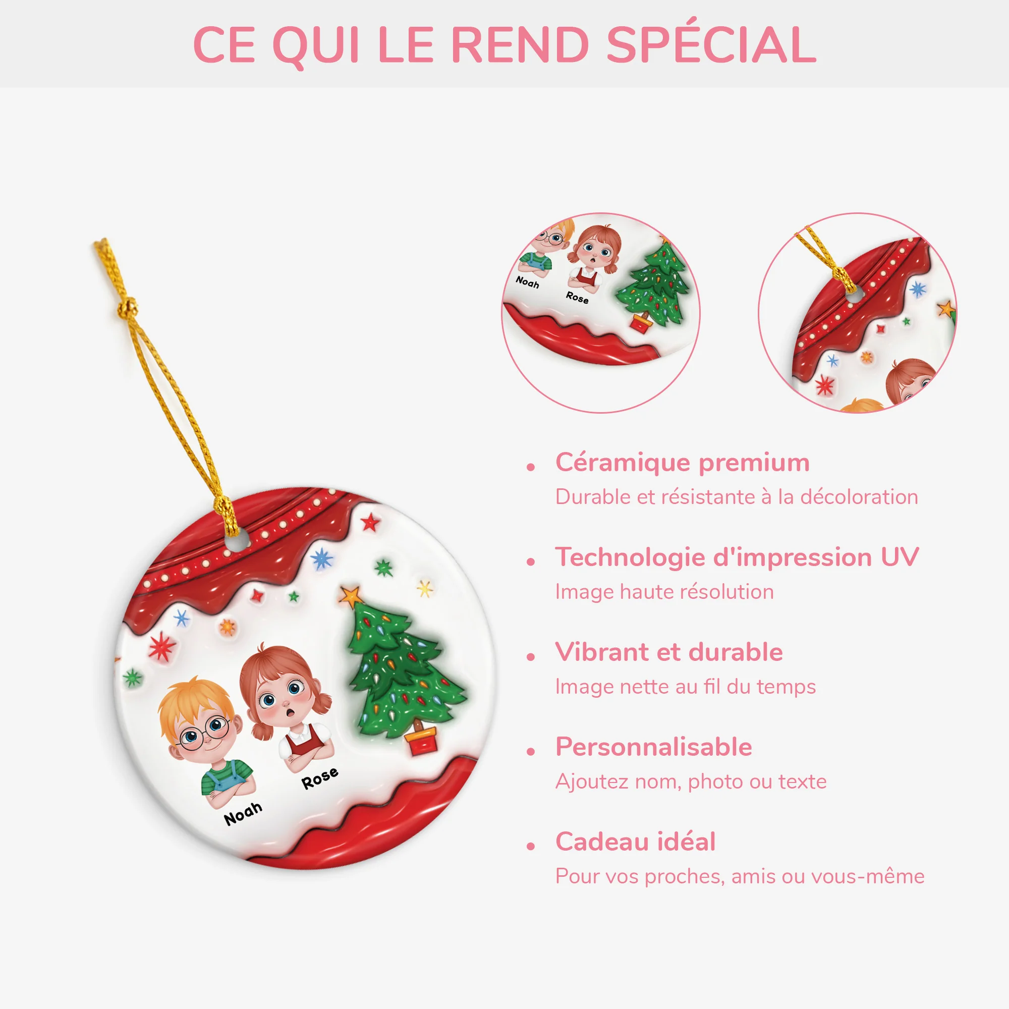 [Effet d'Impression 3D] Ornement Céramique Personnalisé Avec Photo - Mon Enfant Avec Le Sapin Noël - Image 4