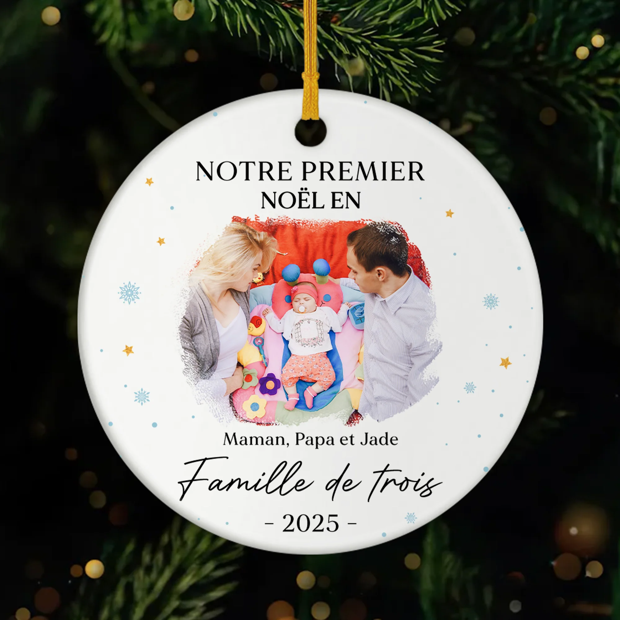 Ornement Noël Céramique Personnalisé Avec Photo - Notre Premier Noël En Famille De Trois