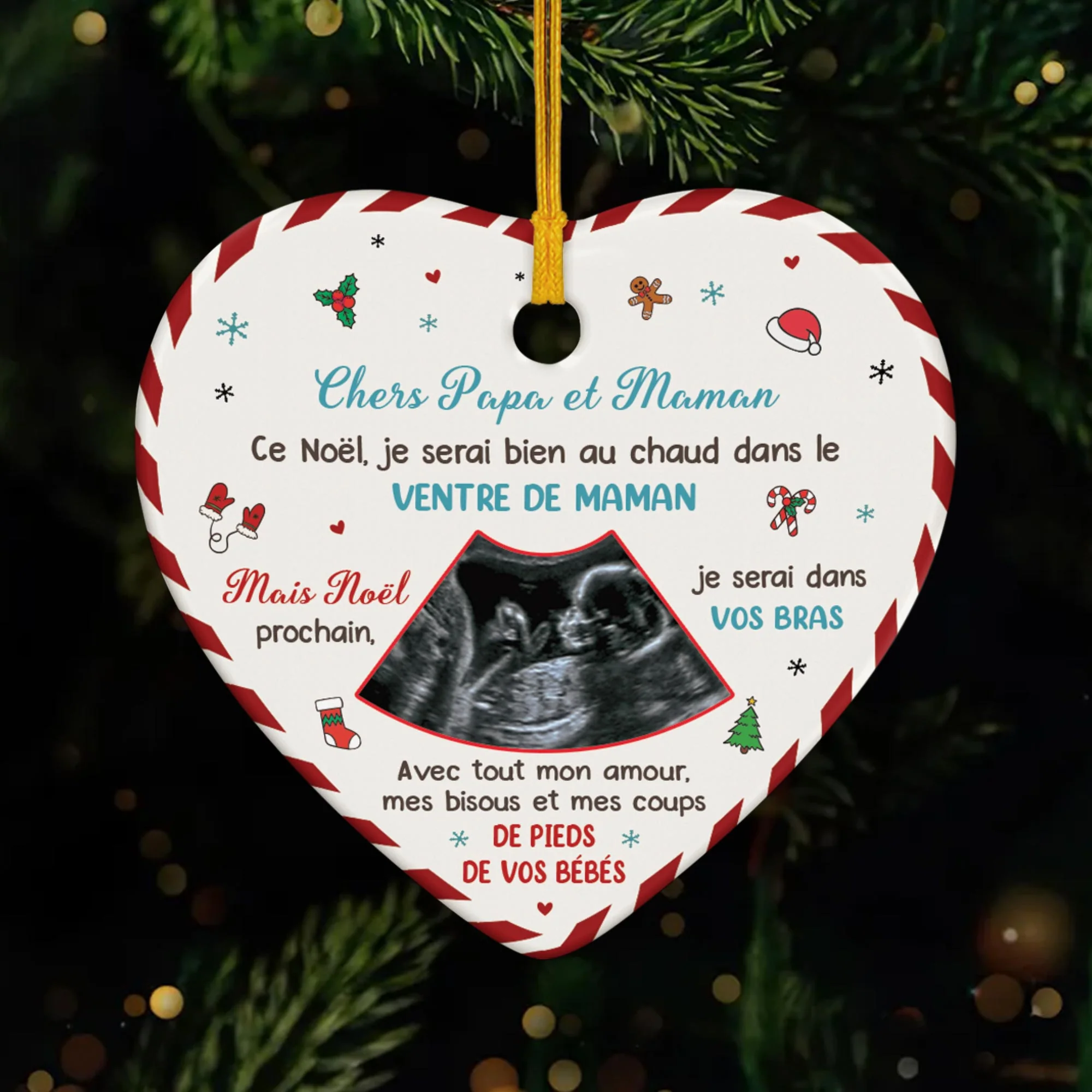 Ornement Noël Céramique Personnalisé Bébé Photo d’échographie - Chers Maman Et Papa
