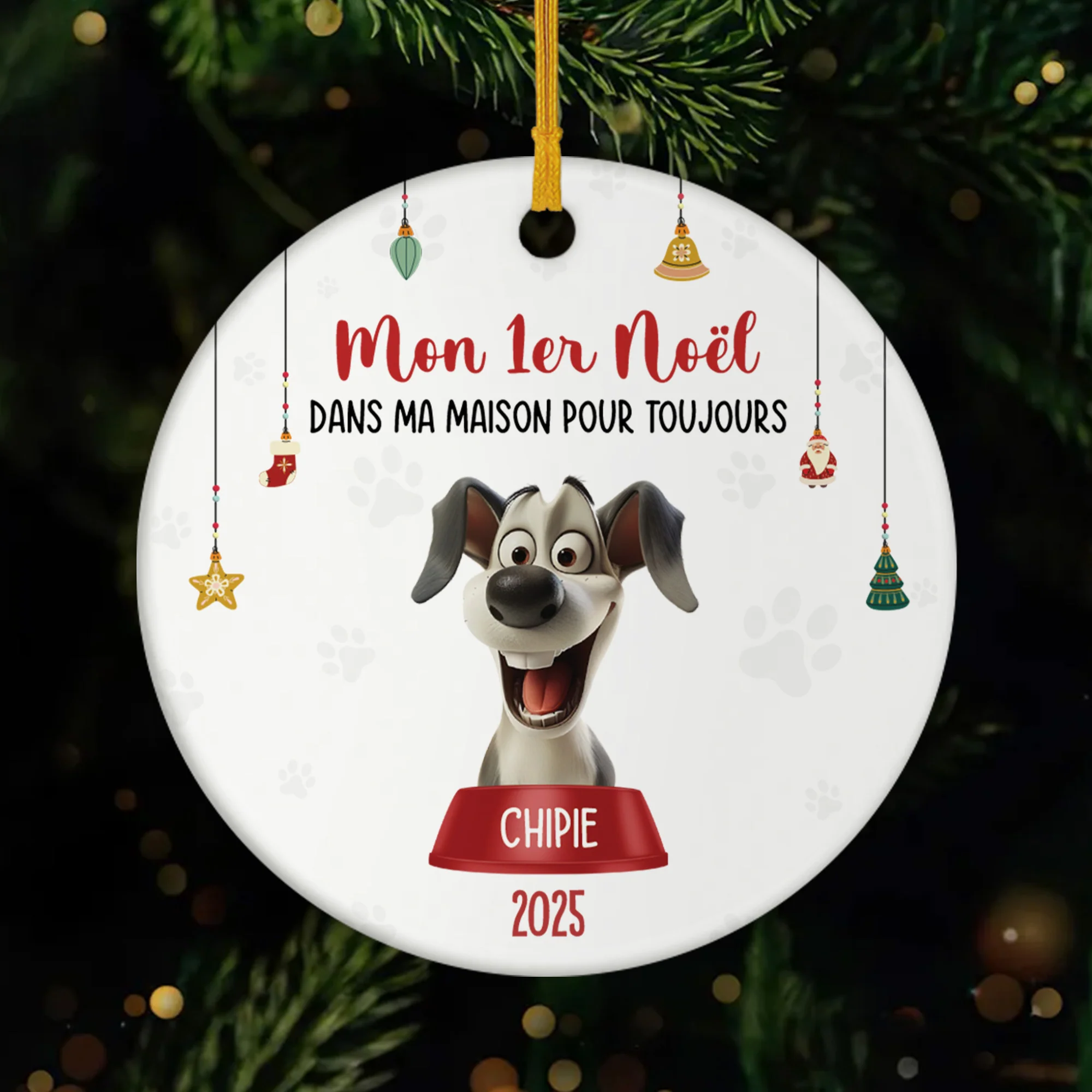 Ornement Noël Céramique Personnalisé Chien - Premier Noël Dans Ma Maison