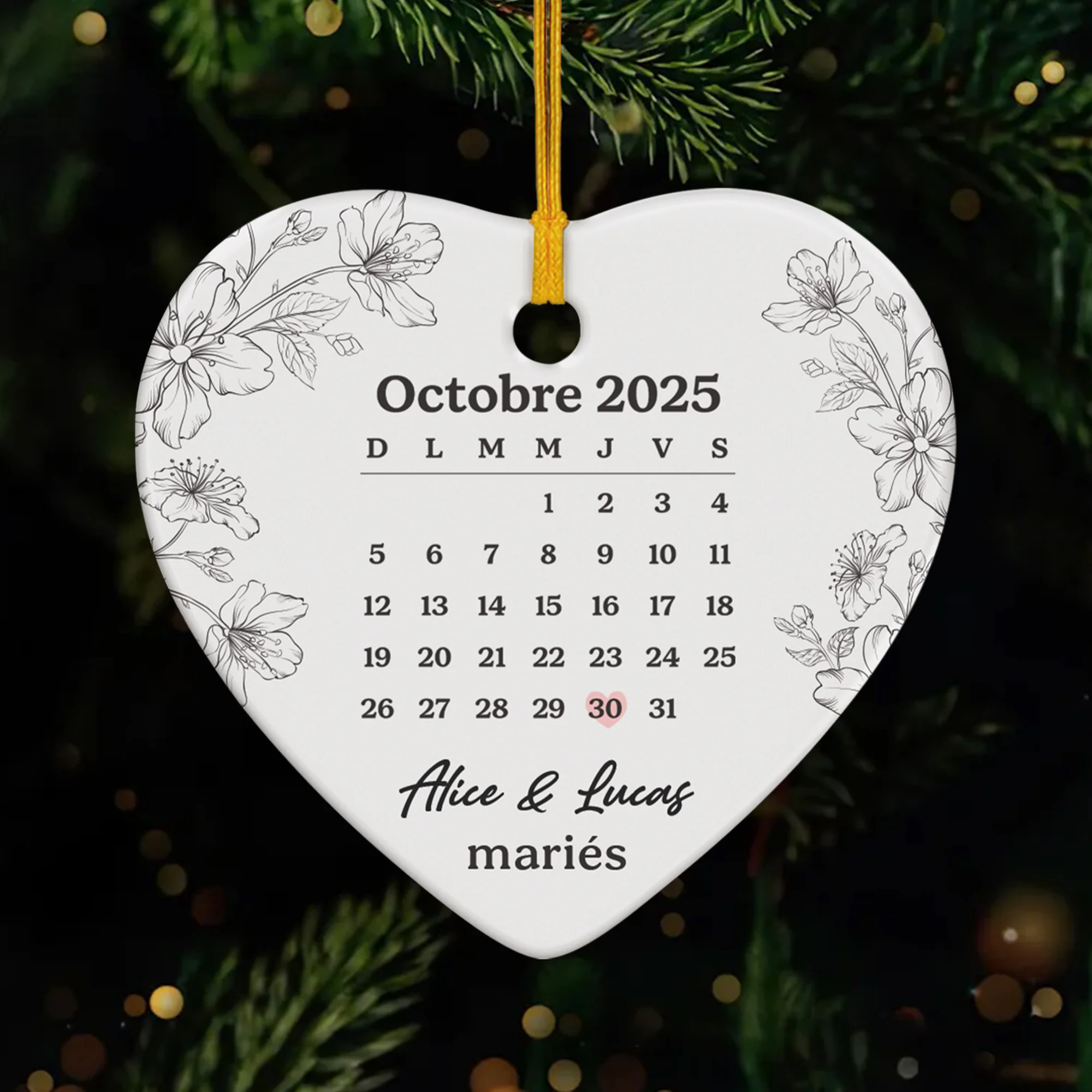 Ornement Noël Céramique Personnalisé Couple - Calendrier De Mariage