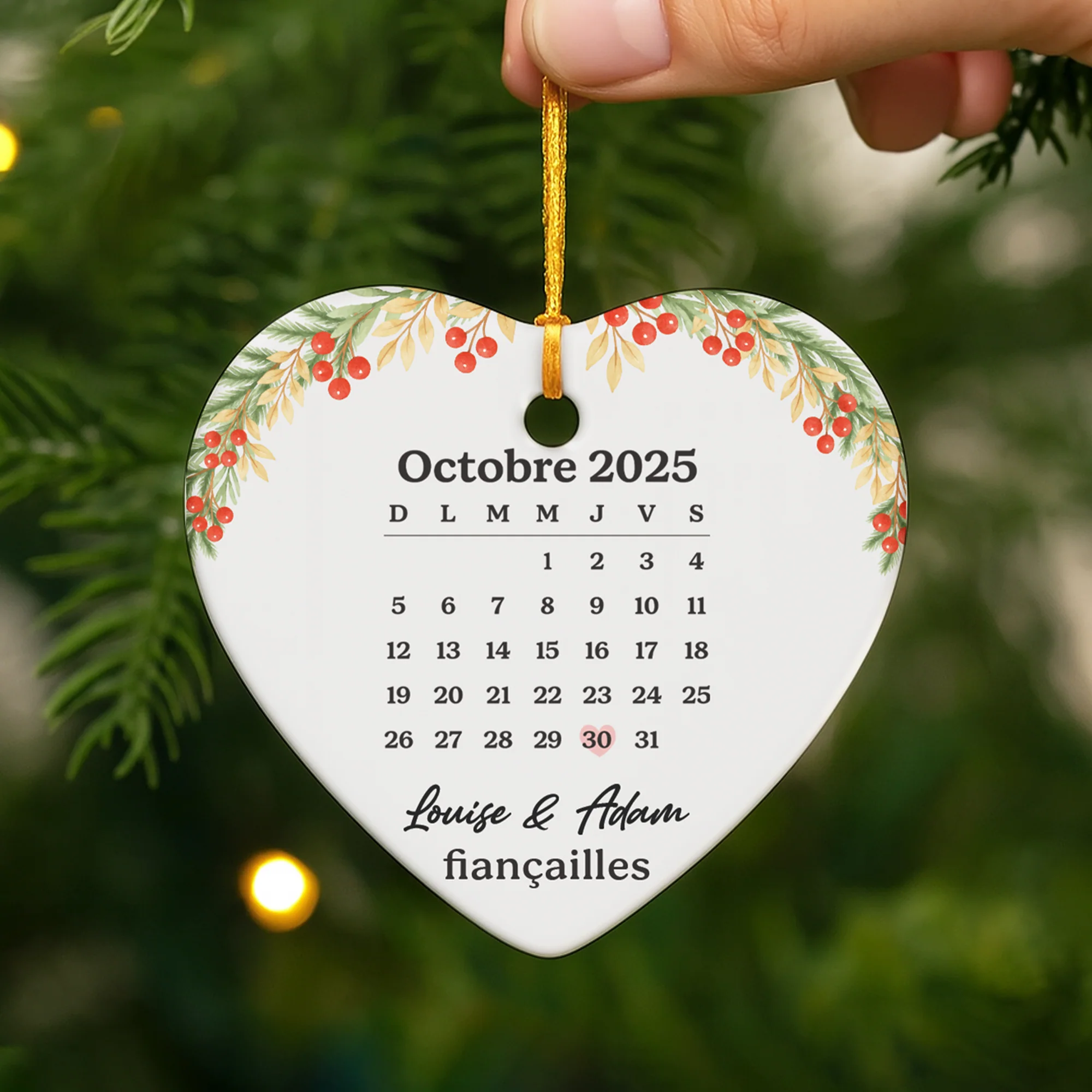 Ornement Noël Céramique Personnalisé Couple - Calendrier De Mariage - Image 2