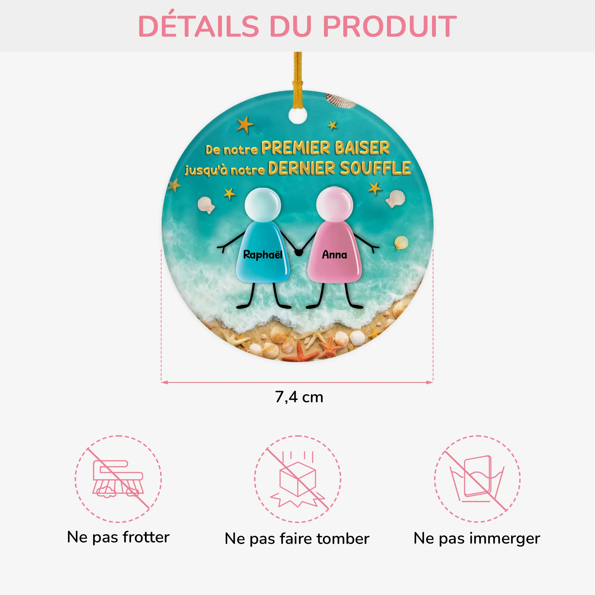 Ornement Noël Céramique Personnalisé Couple - De Notre Premier Baiser - Image 3