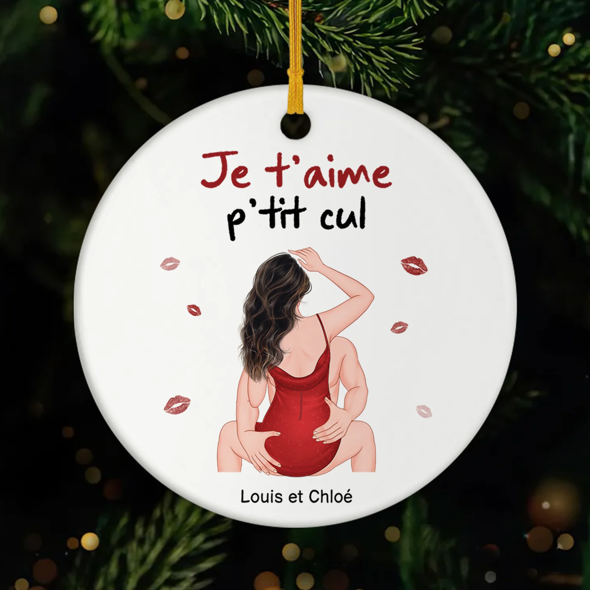 Ornement Noël Céramique Personnalisé Couple - Je T'aime Ma Chérie