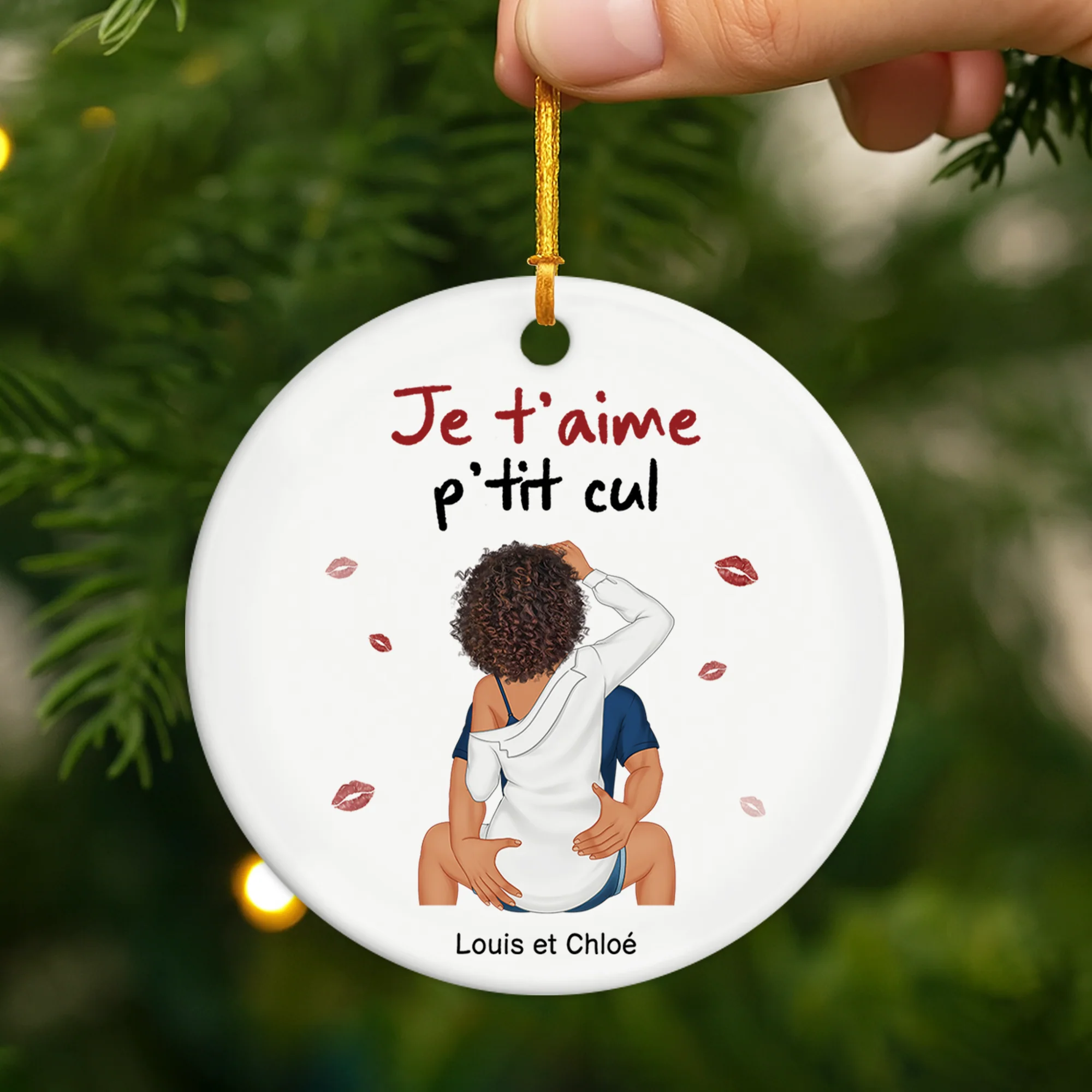Ornement Noël Céramique Personnalisé Couple - Je T'aime Ma Chérie - Image 2
