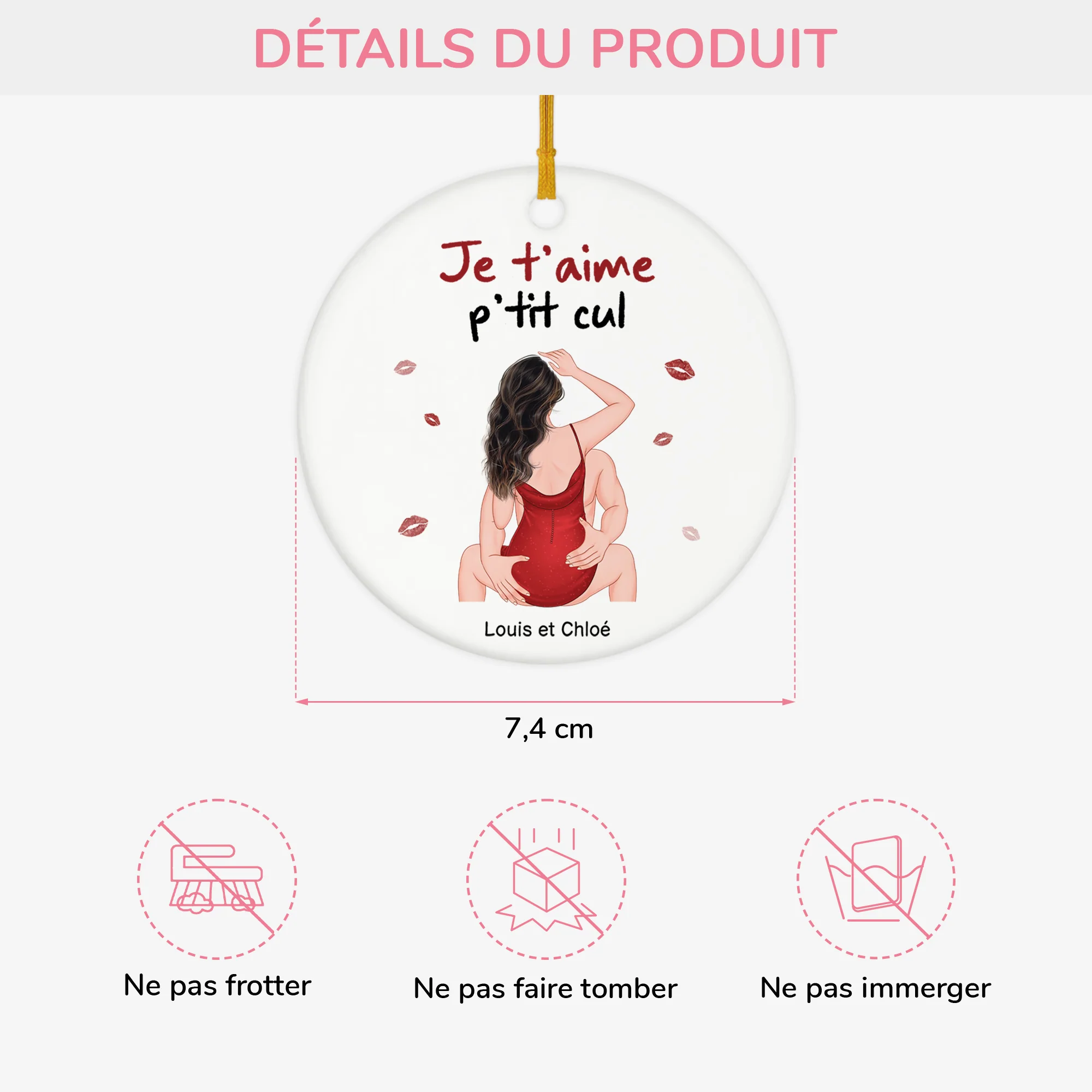 Ornement Noël Céramique Personnalisé Couple - Je T'aime Ma Chérie - Image 3