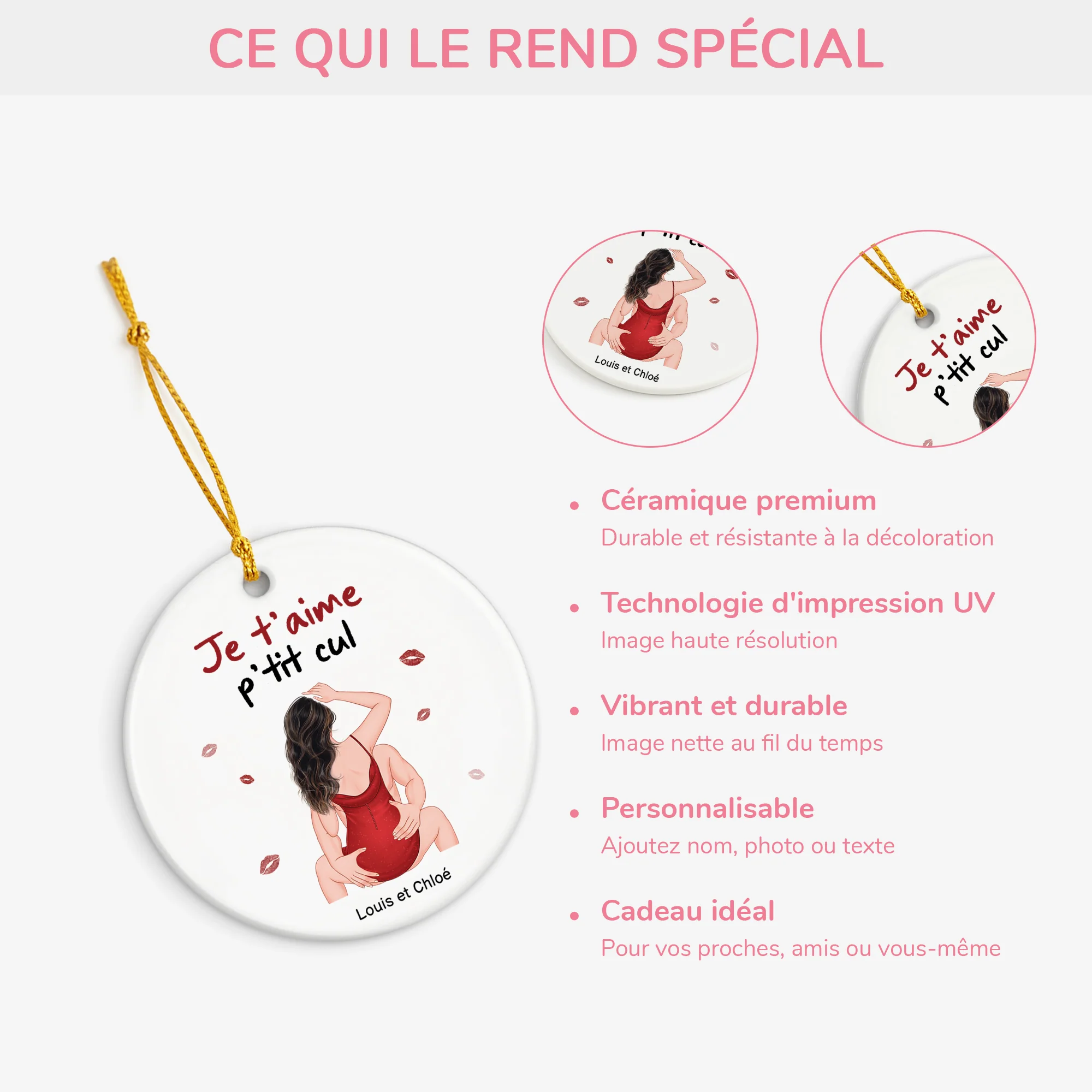 Ornement Noël Céramique Personnalisé Couple - Je T'aime Ma Chérie - Image 4
