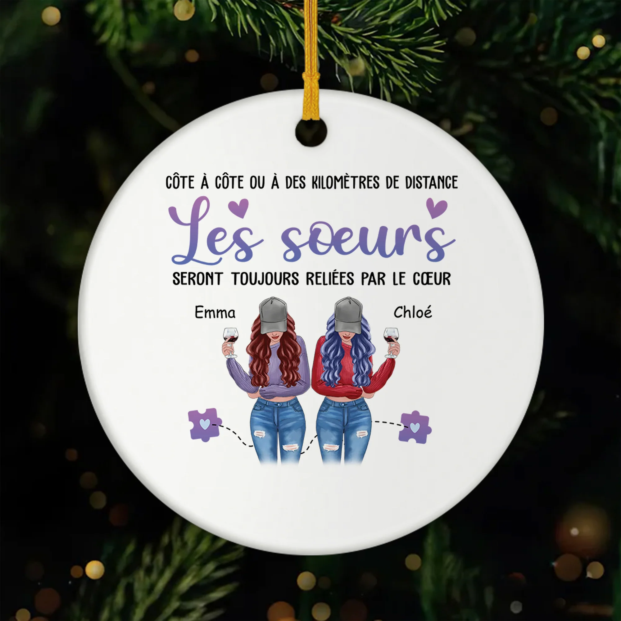 Ornement Noël Céramique Personnalisé - Les Sœurs Seront Toujours Reliées Par Le Cœur