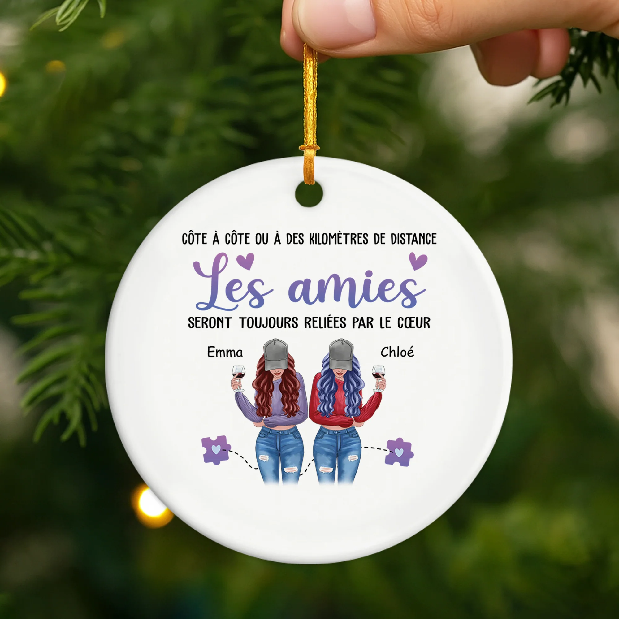 Ornement Noël Céramique Personnalisé - Les Sœurs Seront Toujours Reliées Par Le Cœur - Image 2