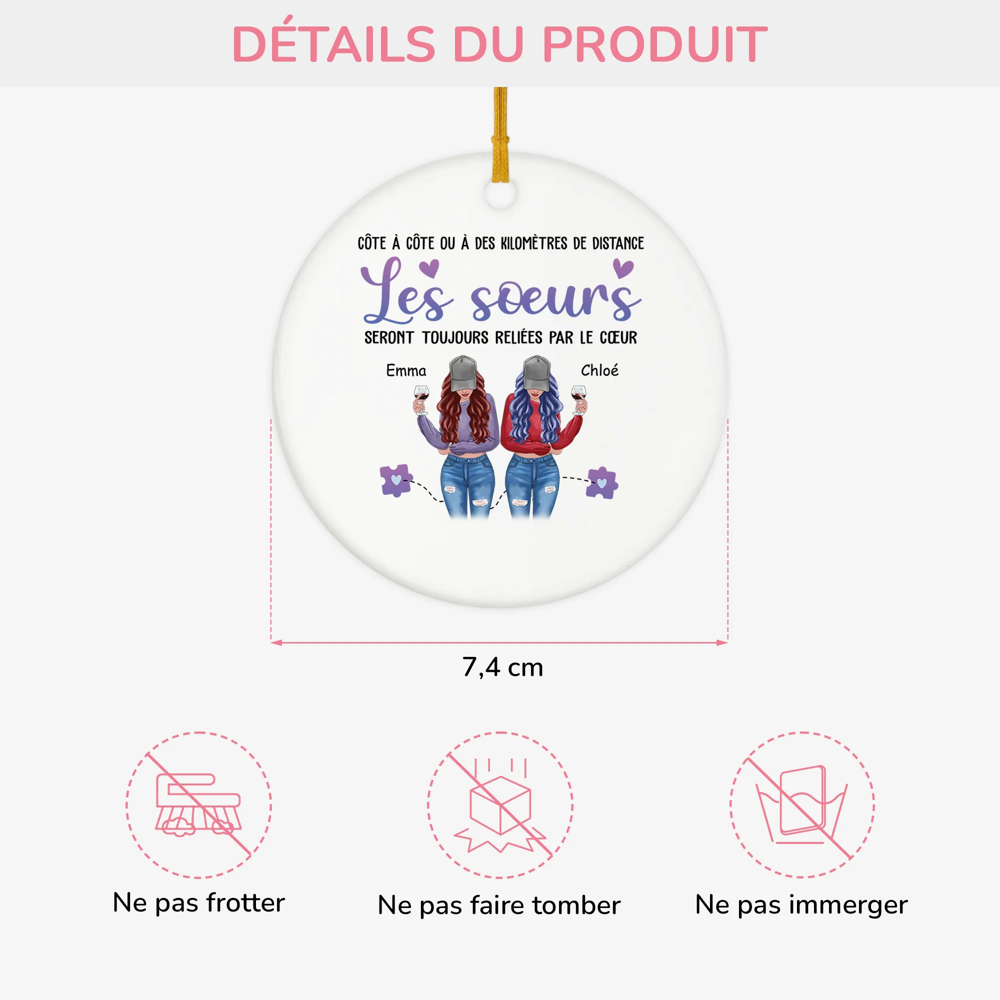 Ornement Noël Céramique Personnalisé - Les Sœurs Seront Toujours Reliées Par Le Cœur - Image 3