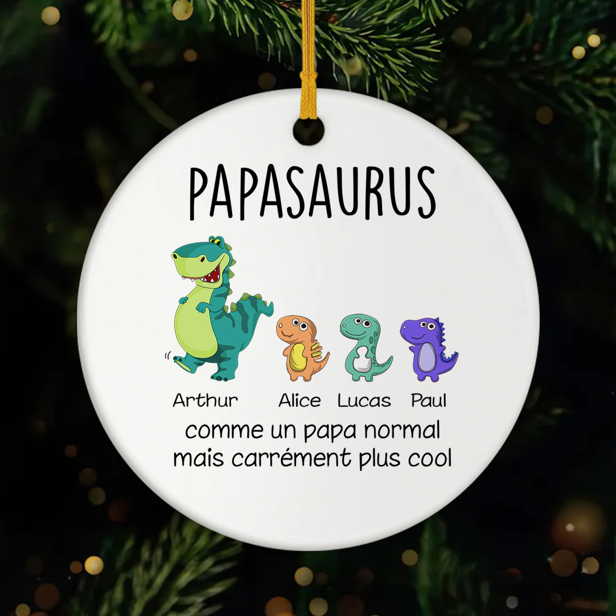 Ornement Noël Céramique Personnalisé Papa Maman - Papasaurus