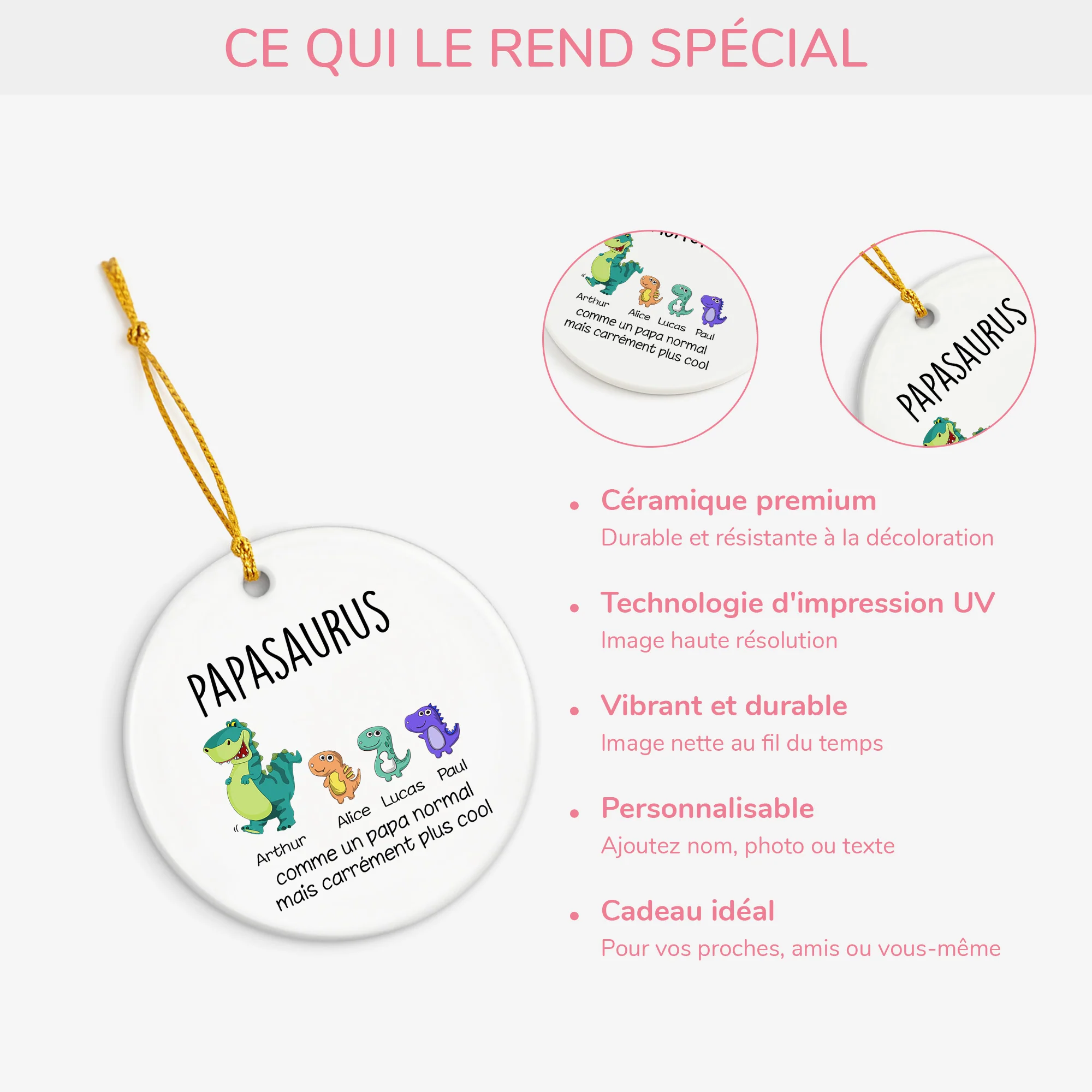 Ornement Noël Céramique Personnalisé Papa Maman - Papasaurus - Image 4