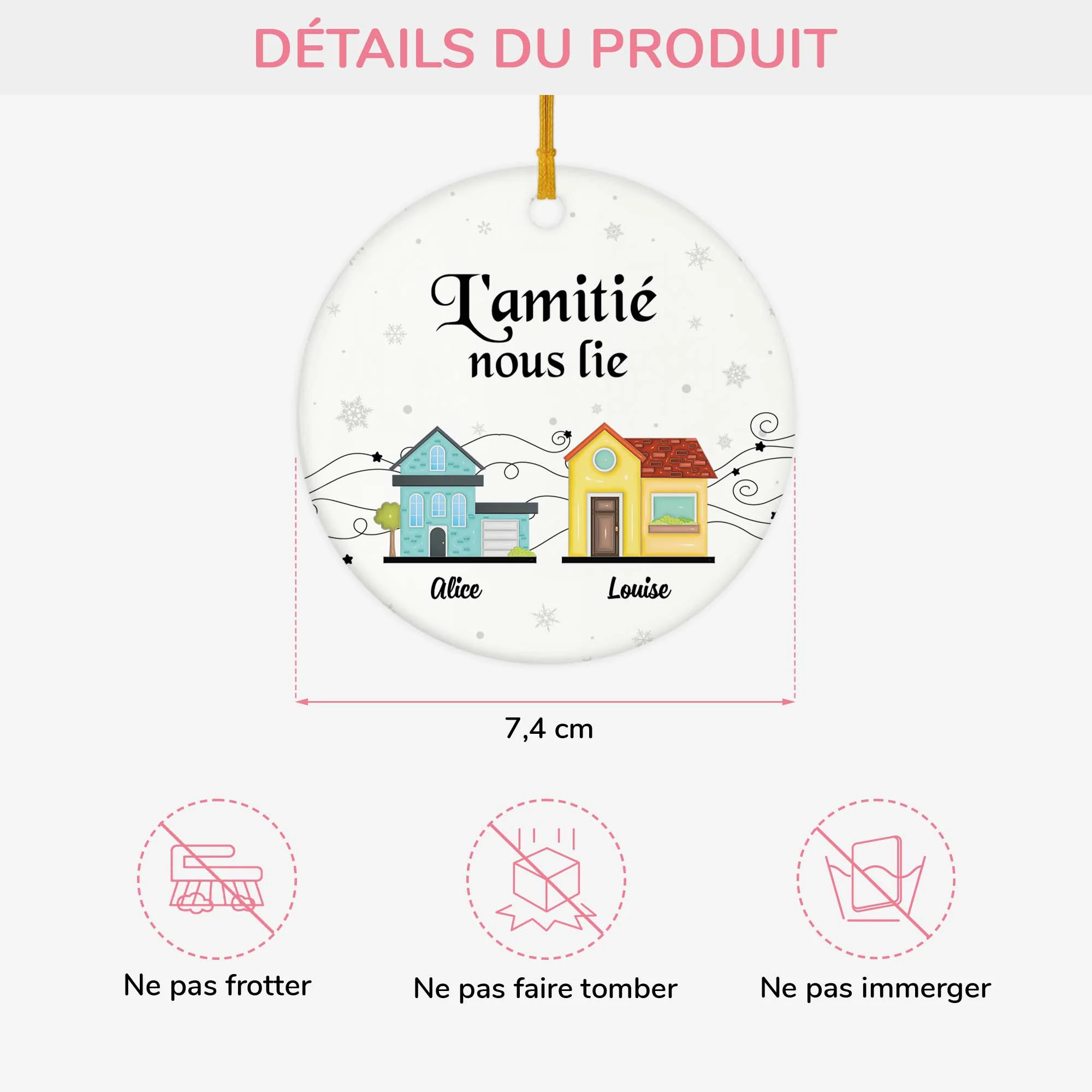 Ornement Noël Céramique Personnalisé Pour Ami - L'amitié Nous Lie - Image 3