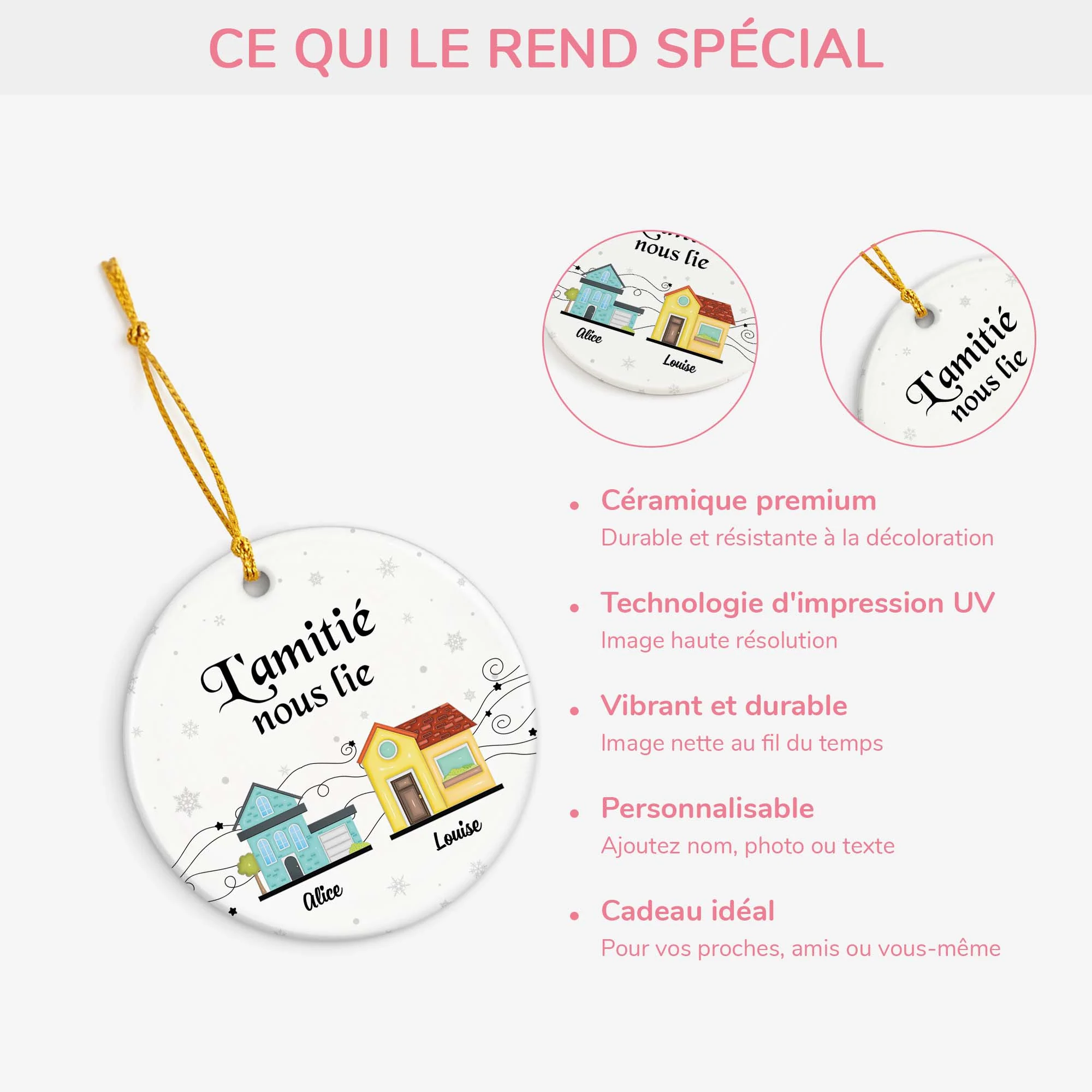 Ornement Noël Céramique Personnalisé Pour Ami - L'amitié Nous Lie - Image 4