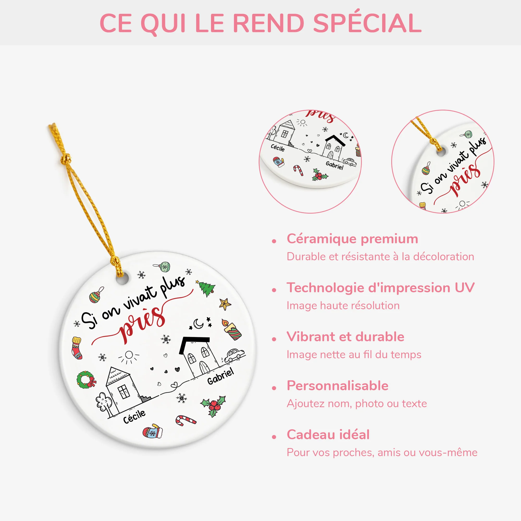 Ornement Noël Céramique Personnalisé Pour Ami - Si On Vivait Plus Près - Image 4