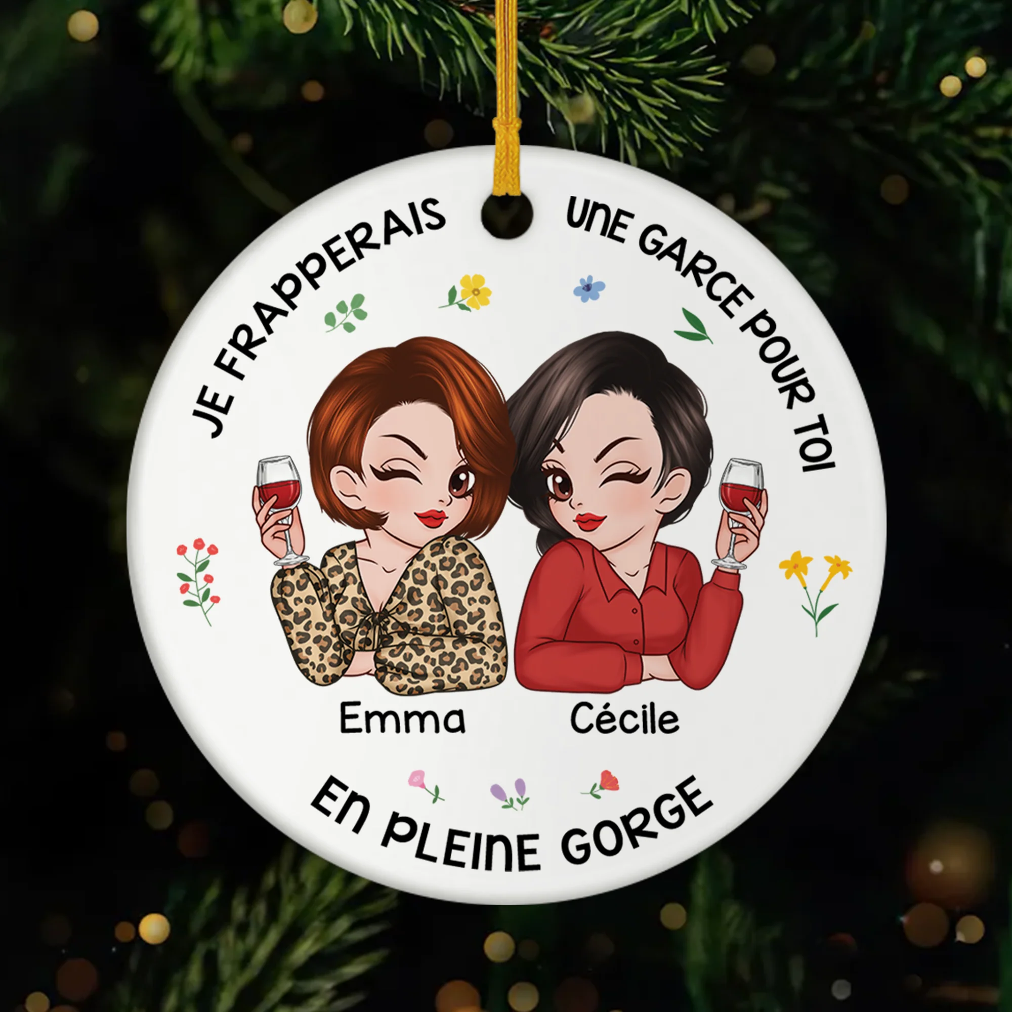 Ornement Noël Céramique Personnalisé Pour Amie - Je Frapperais Pour Toi