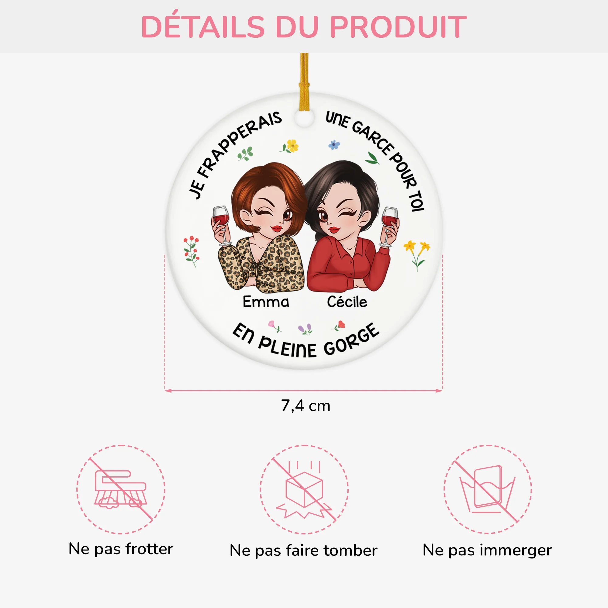Ornement Noël Céramique Personnalisé Pour Amie - Je Frapperais Pour Toi - Image 3