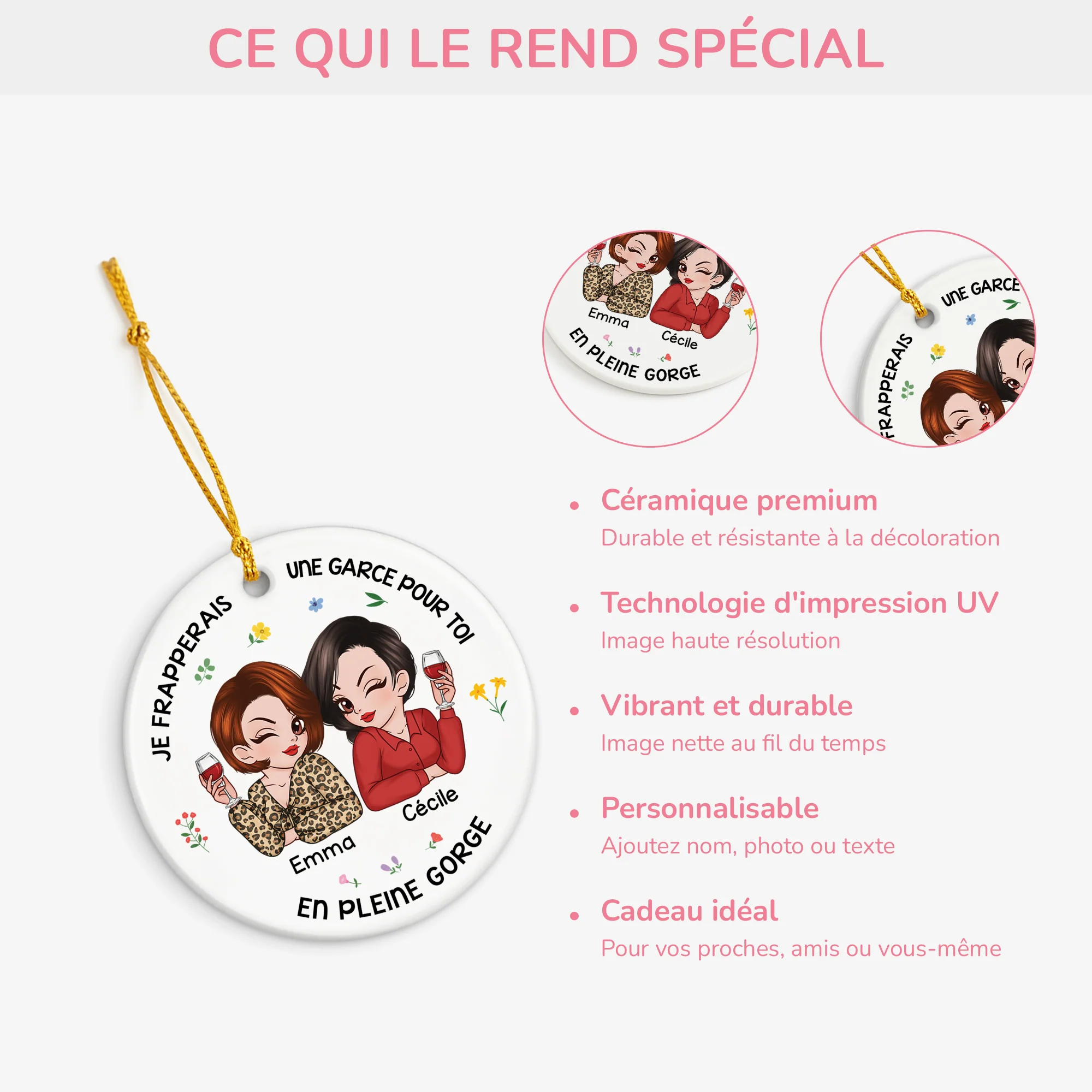 Ornement Noël Céramique Personnalisé Pour Amie - Je Frapperais Pour Toi - Image 4