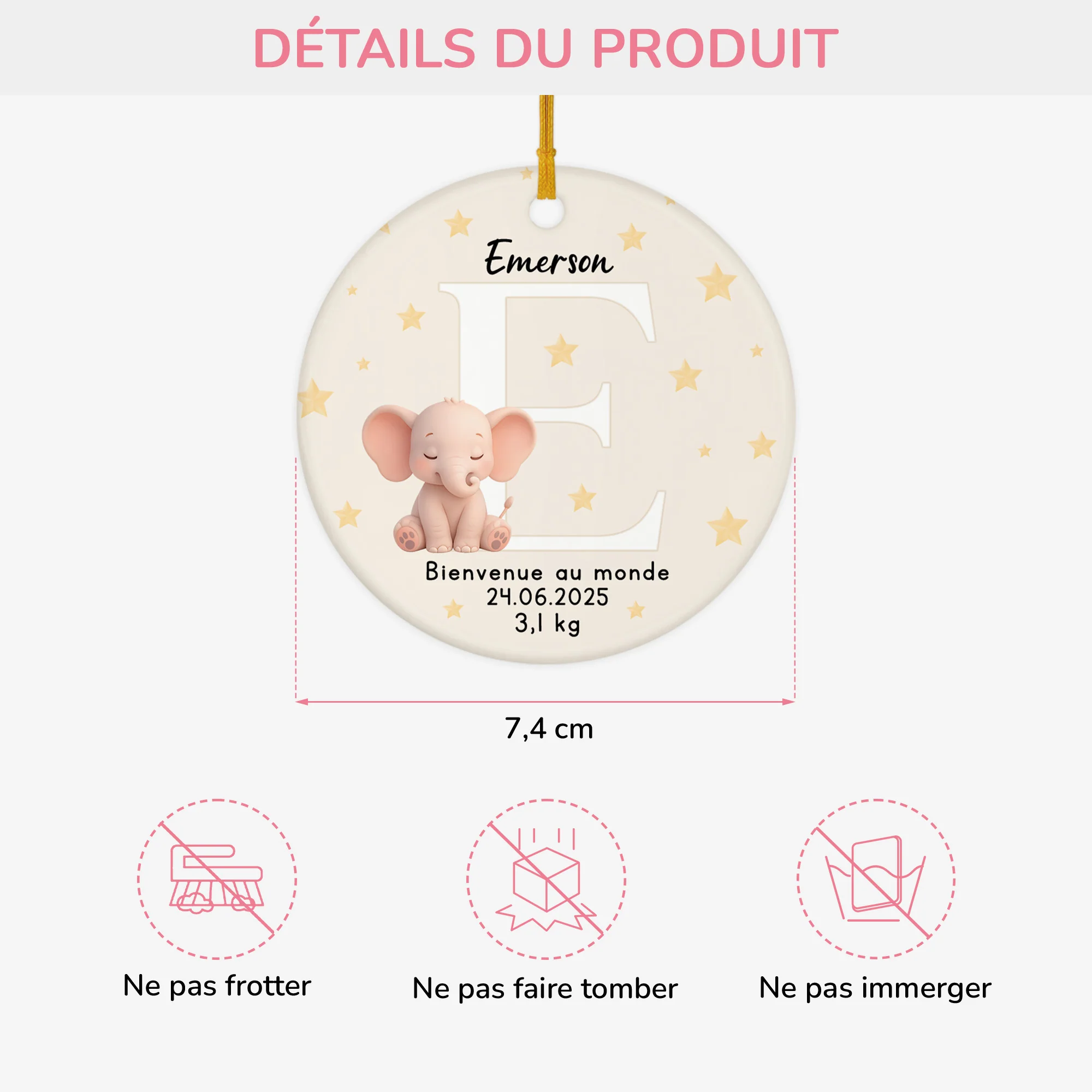 Ornement Noël Céramique Personnalisé Pour Bébé - Bienvenue Au Monde - Image 3