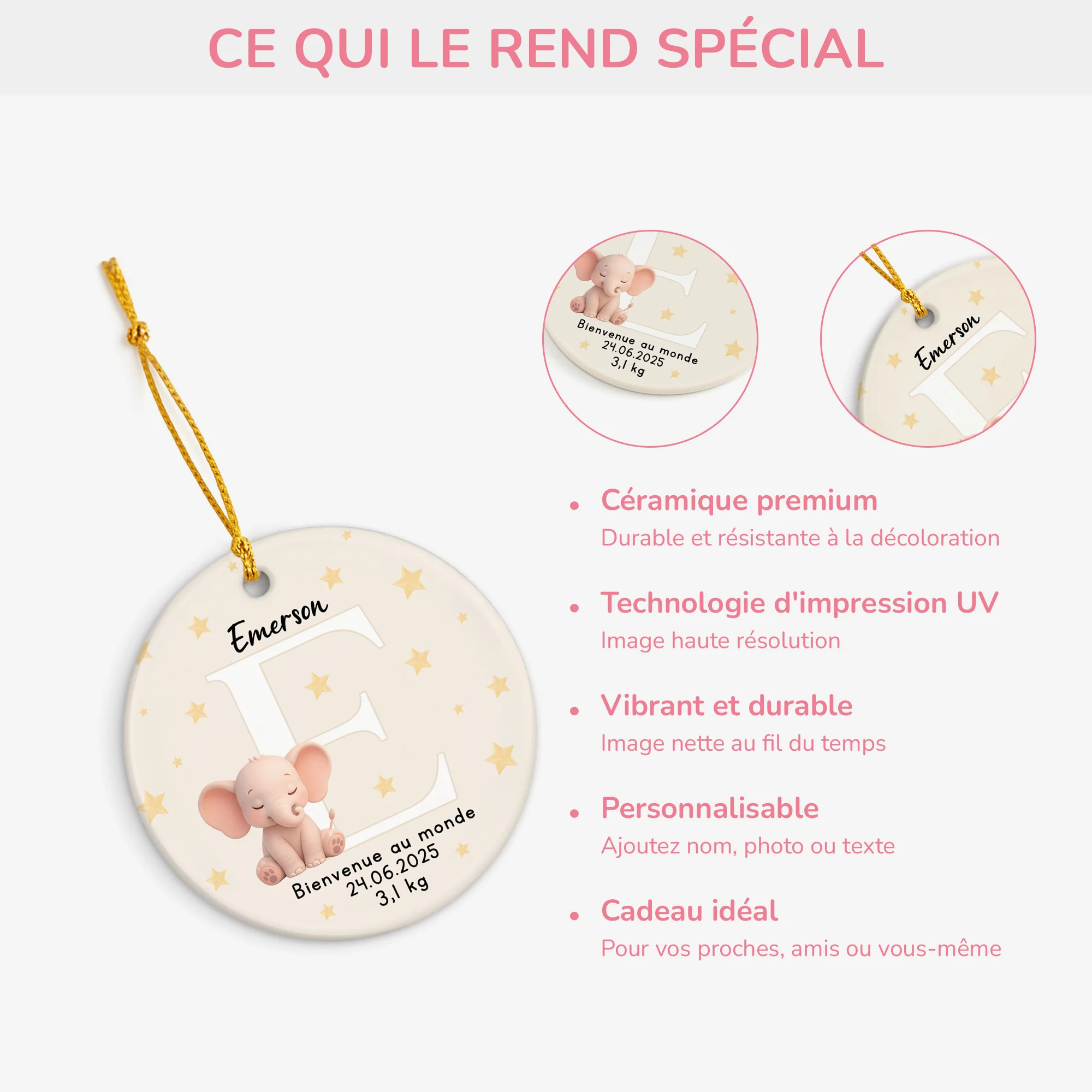 Ornement Noël Céramique Personnalisé Pour Bébé - Bienvenue Au Monde - Image 4