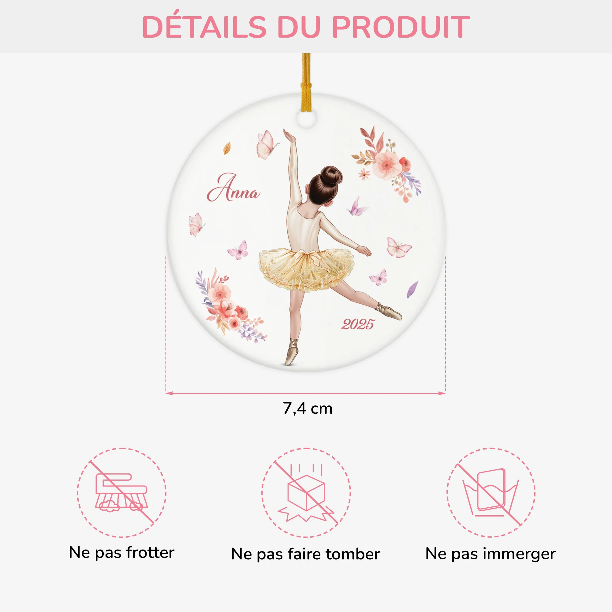 Ornement Noël Céramique Personnalisé Pour Enfant - Je Suis Une Ballerine - Image 3