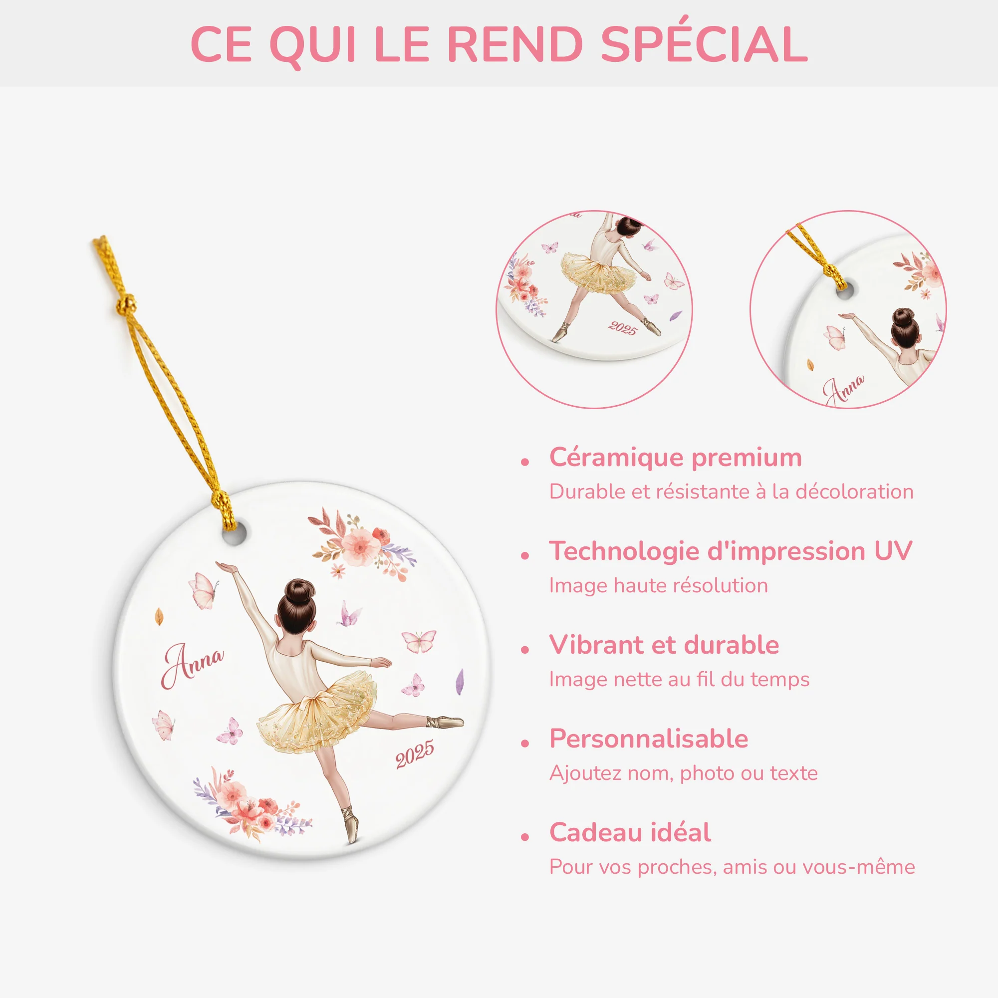 Ornement Noël Céramique Personnalisé Pour Enfant - Je Suis Une Ballerine - Image 4